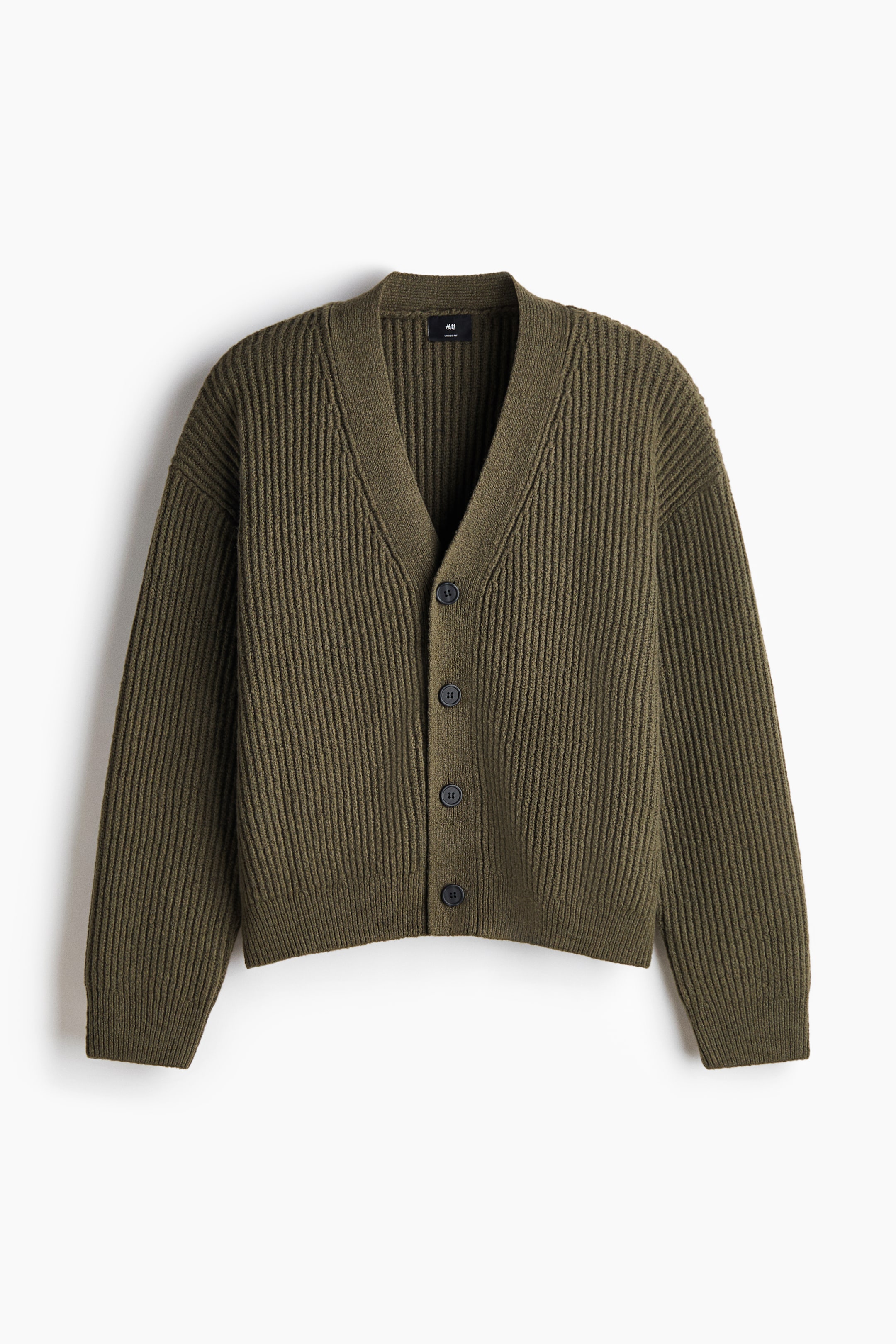 View larger image: Loose Fit Rib-knit cardigan - Khaki green - Men | H&M IE 1