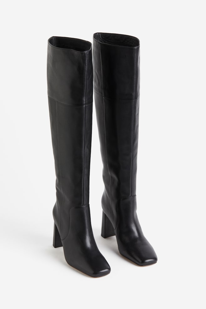 Knee-high leather boots - Dark red - 3