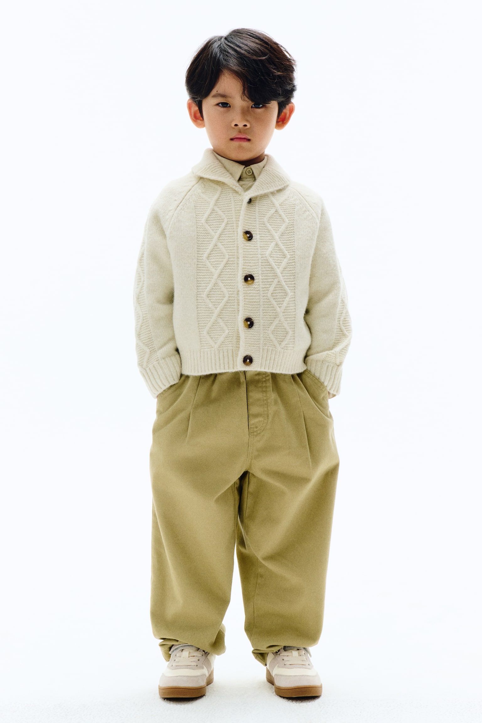 Cable-knit cardigan - Light beige - 1