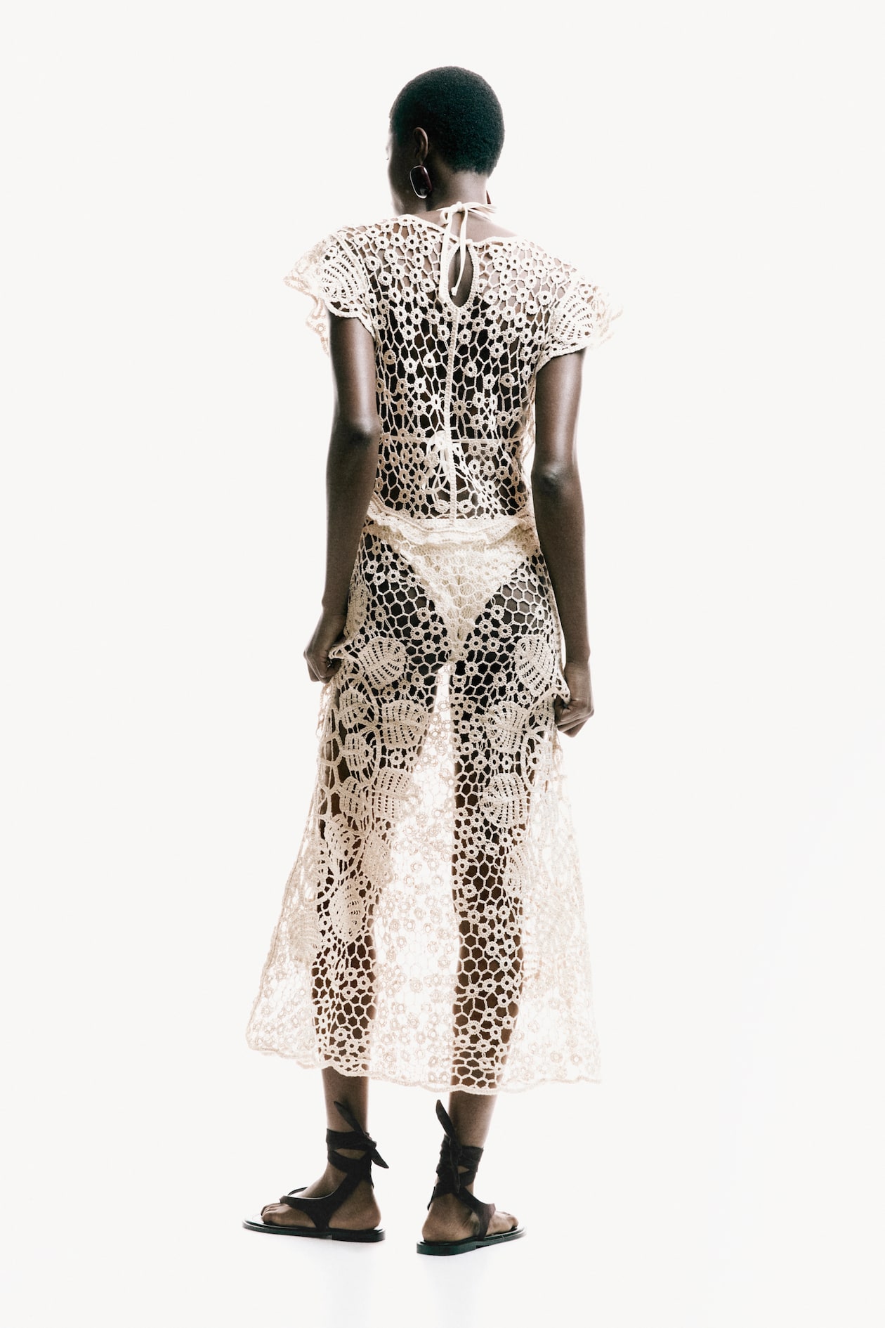 Flutter-Sleeved Crochet-Look Dress - image 3