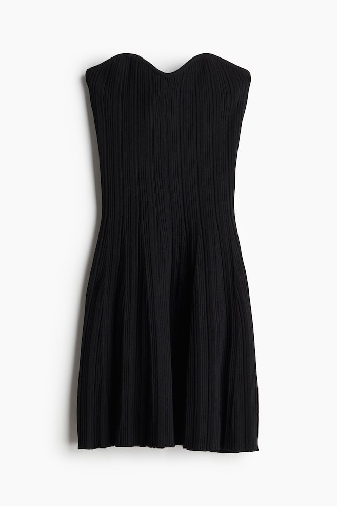 Geripptes Schlauchkleid - Schwarz/Weiß - 1