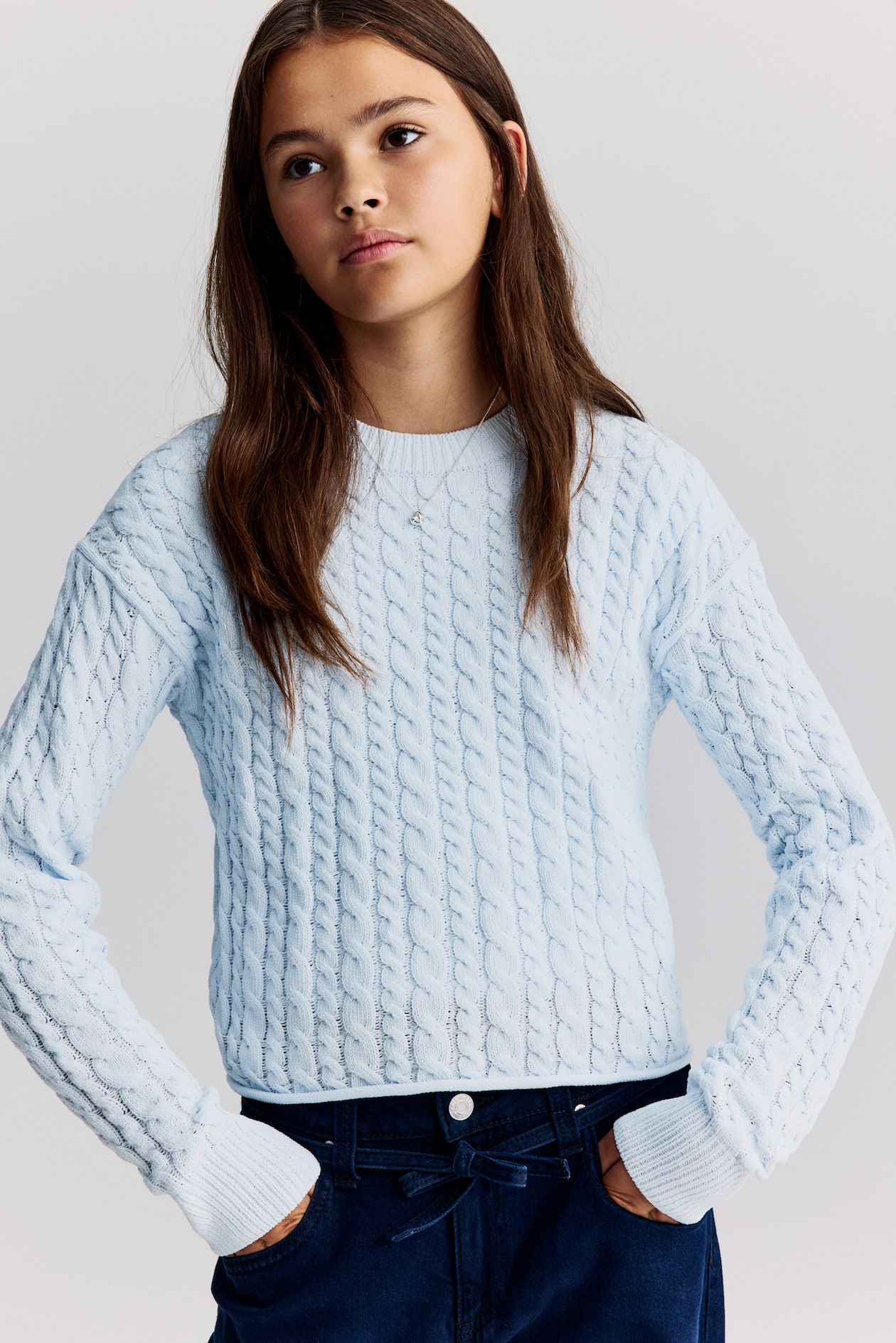 Cable-knit jumper Light blue Kids H&M IN