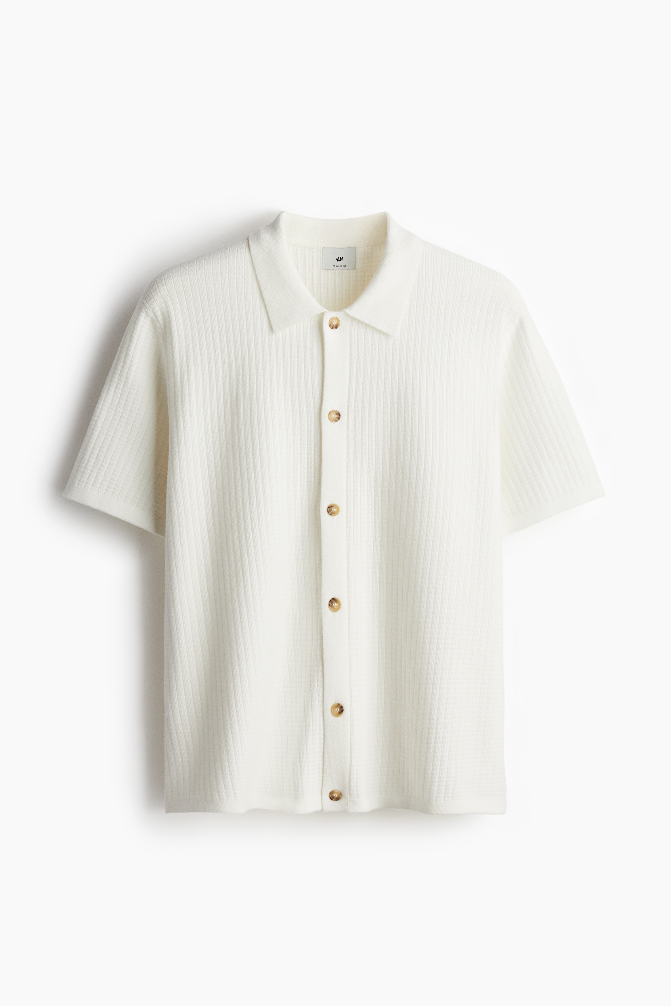 H & M - レギュラーフィット リブニットポロシャツ - ホワイト