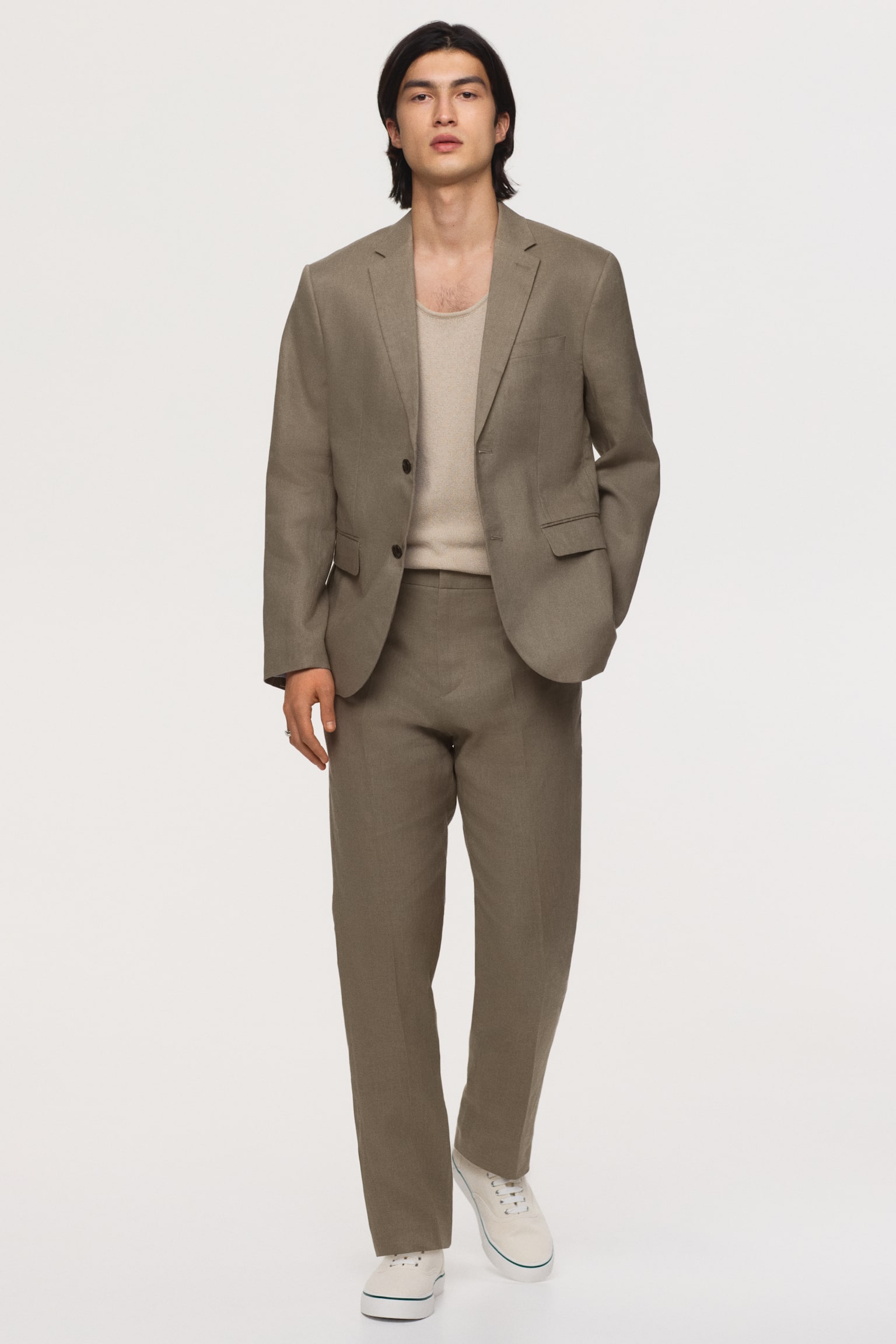 Áo khoác linen Slim Fit - Màu xanh kaki - 7