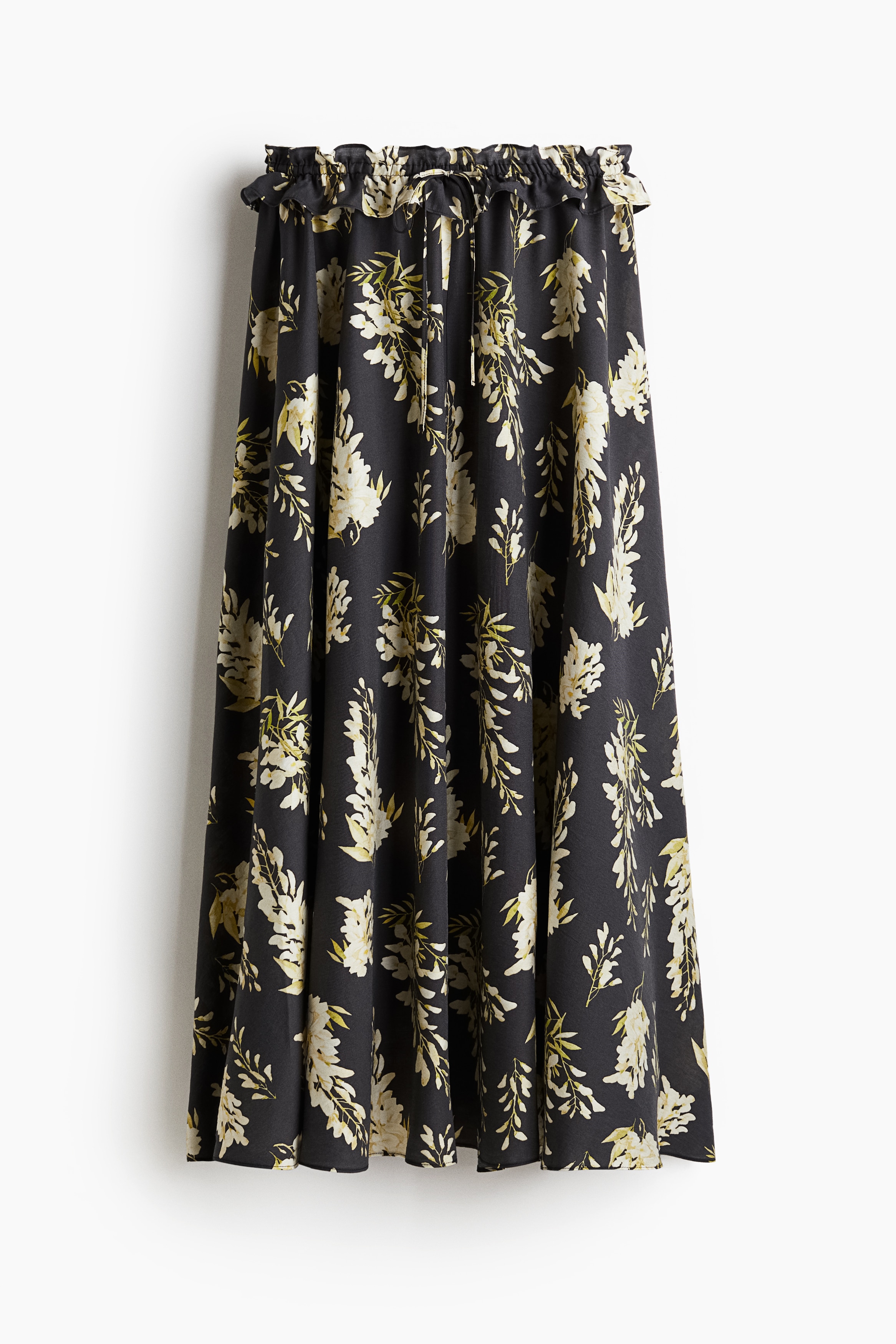 Ruffle-Trimmed Maxi Skirt - Black/floral
