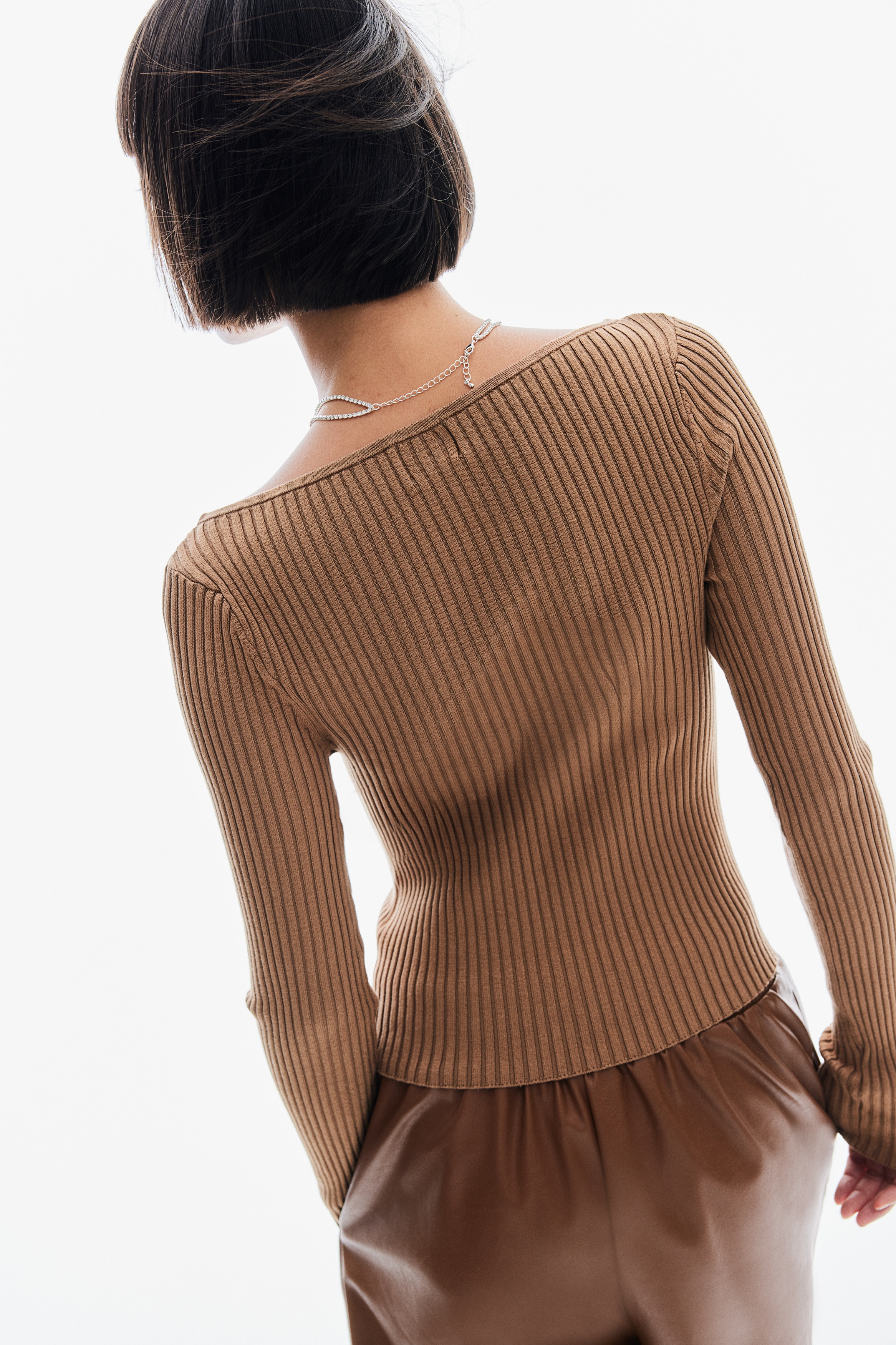 Herlipto ニット Ribbed Boat-Neck Knit Top Ribbed Boat-Neck Knit Top