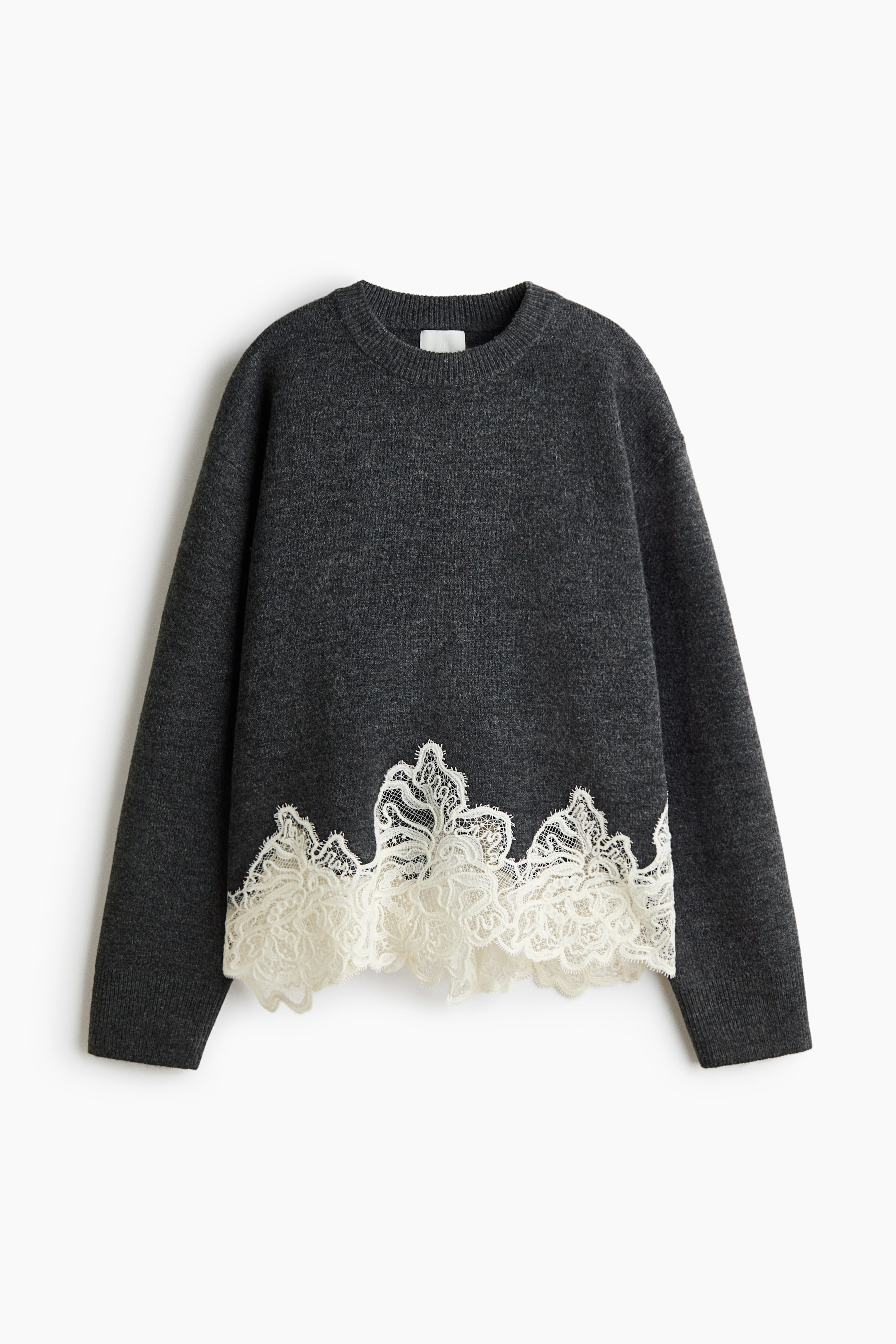 View larger image: Lace-trimmed jumper - Dark grey marl/Ivory - Ladies | H&M 1