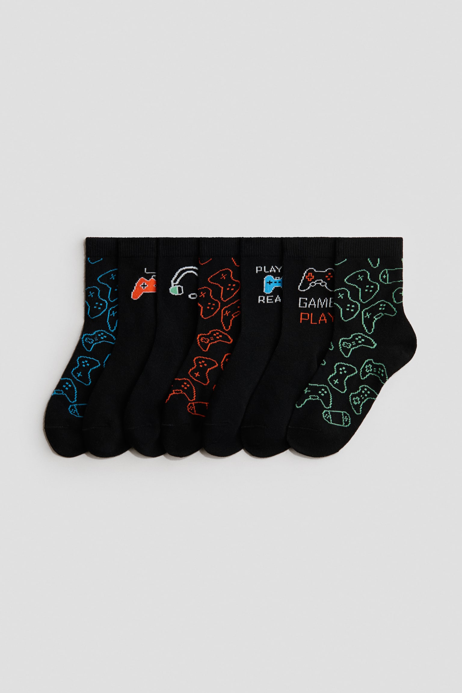 7er-Pack Socken - Black/Gaming/Blau/Dinosaurier/Grün/Autos/Dunkelblau/Burger/Blau/Fußbälle/Grün/Bären