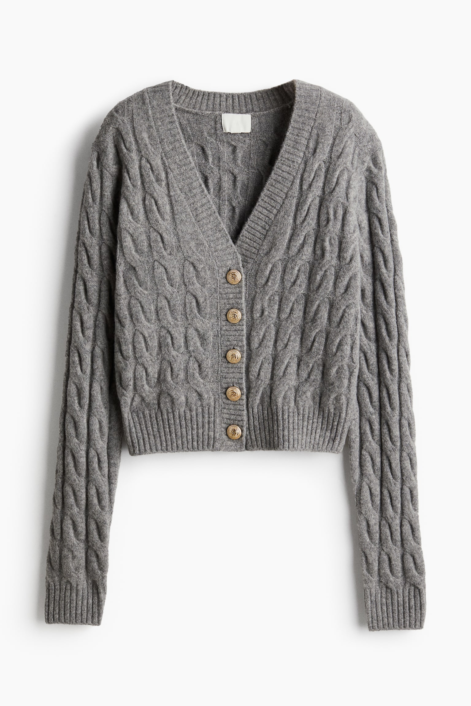 Cable-knit cardigan - Grey marl/Dark khaki green - 2