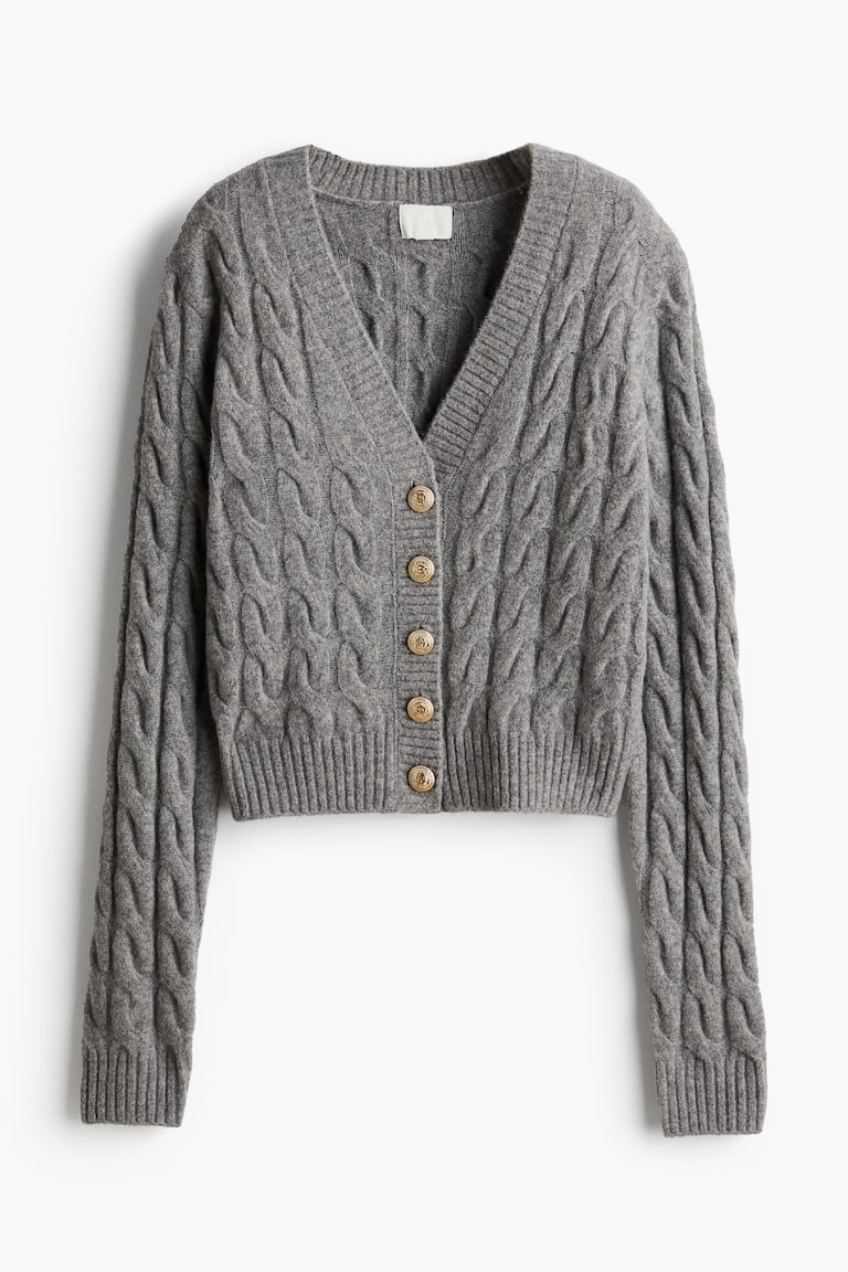 Cropped Cardigan Grey Chunky Cardigan Womens Cable-knit Cardigan