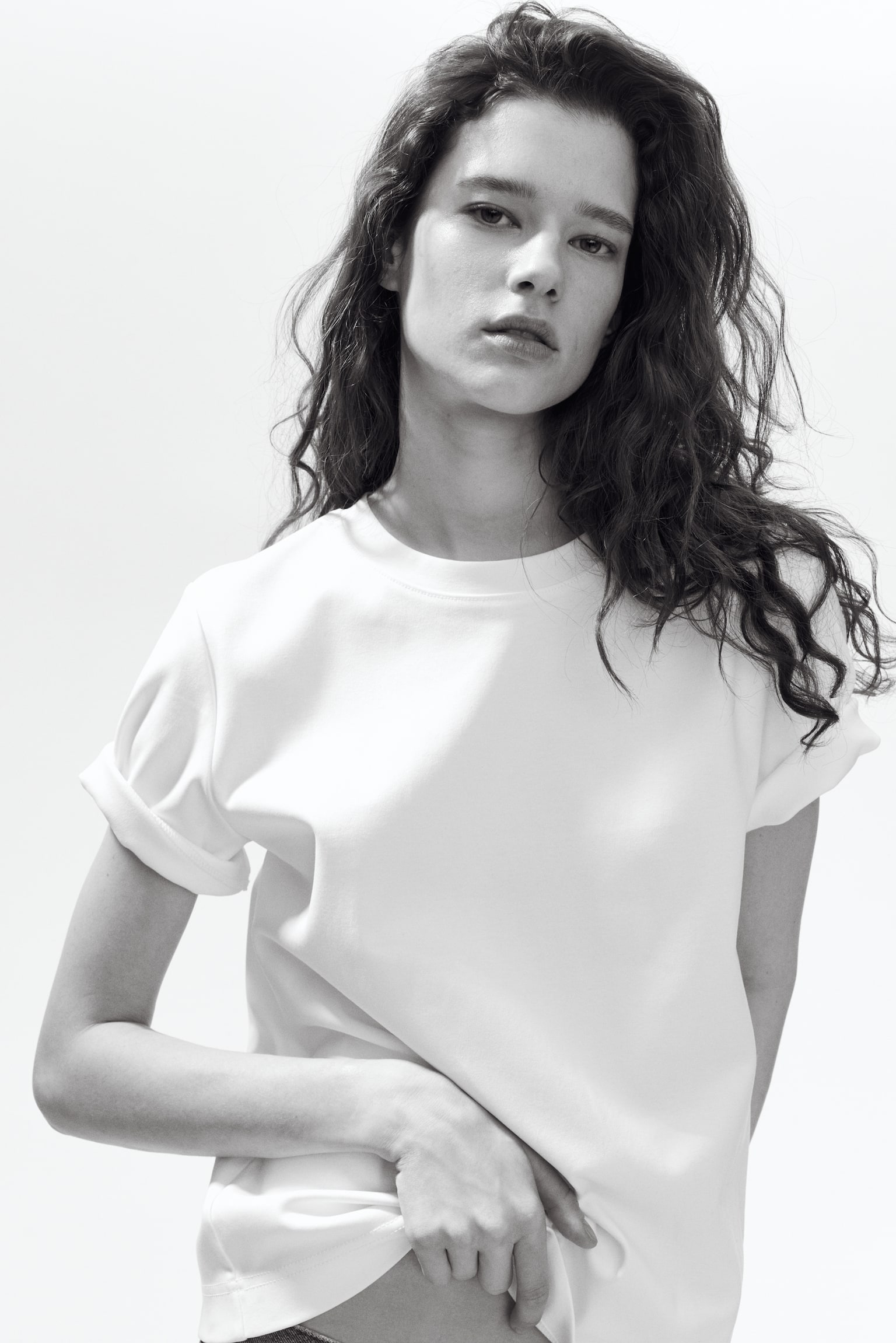 Pima cotton T-shirt - White/Black/Dark brown - 1