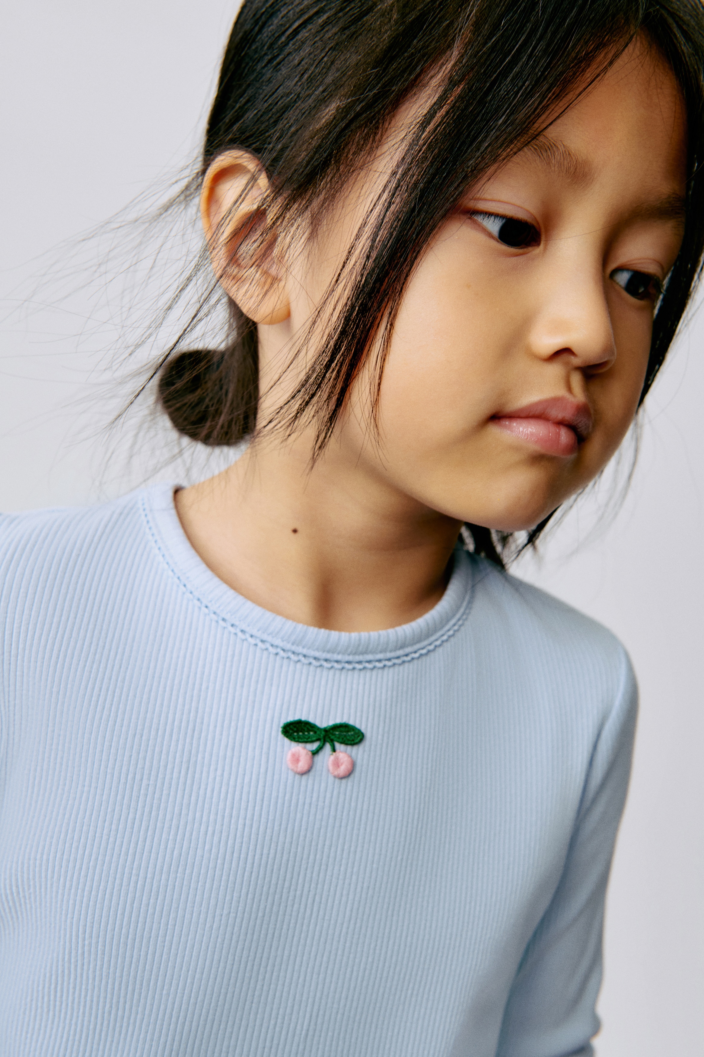Light blue/cherries Ribbed Cotton Top for kids | H&M US