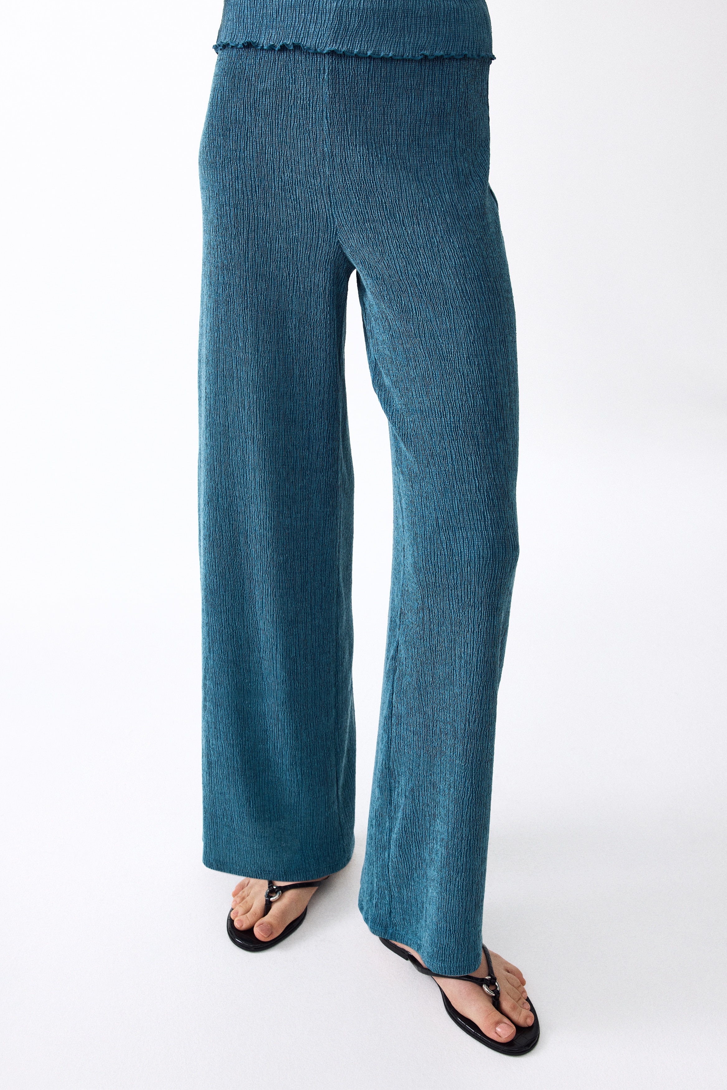 Women's Dark turquoise Crinkled Jersey Pants | H&M US