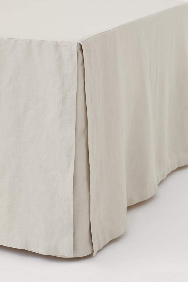 Enkel sängkappa i tvättat linne - Beige/Vit     - 1