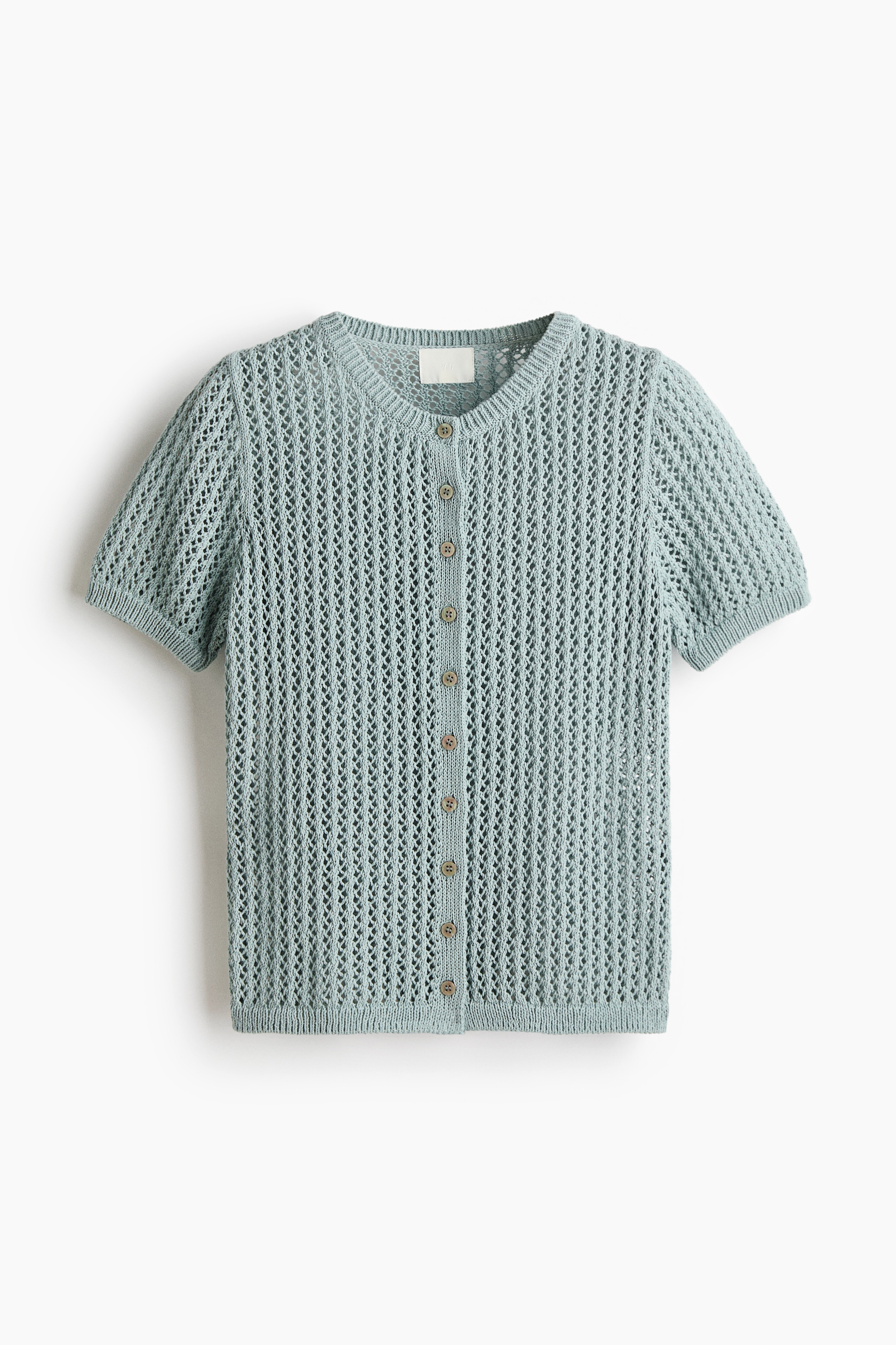 Pointelle-Knit Cardigan - Turquoise/Navy blue/Dark rust brown
