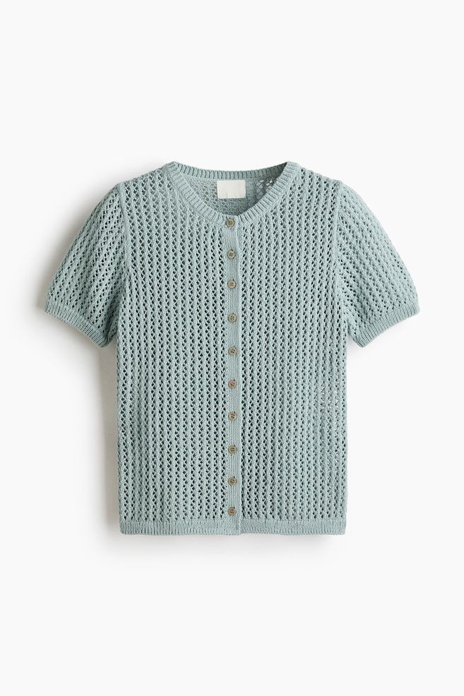 Pointelle-knit cardigan - Turquoise/Dark rust red - 1