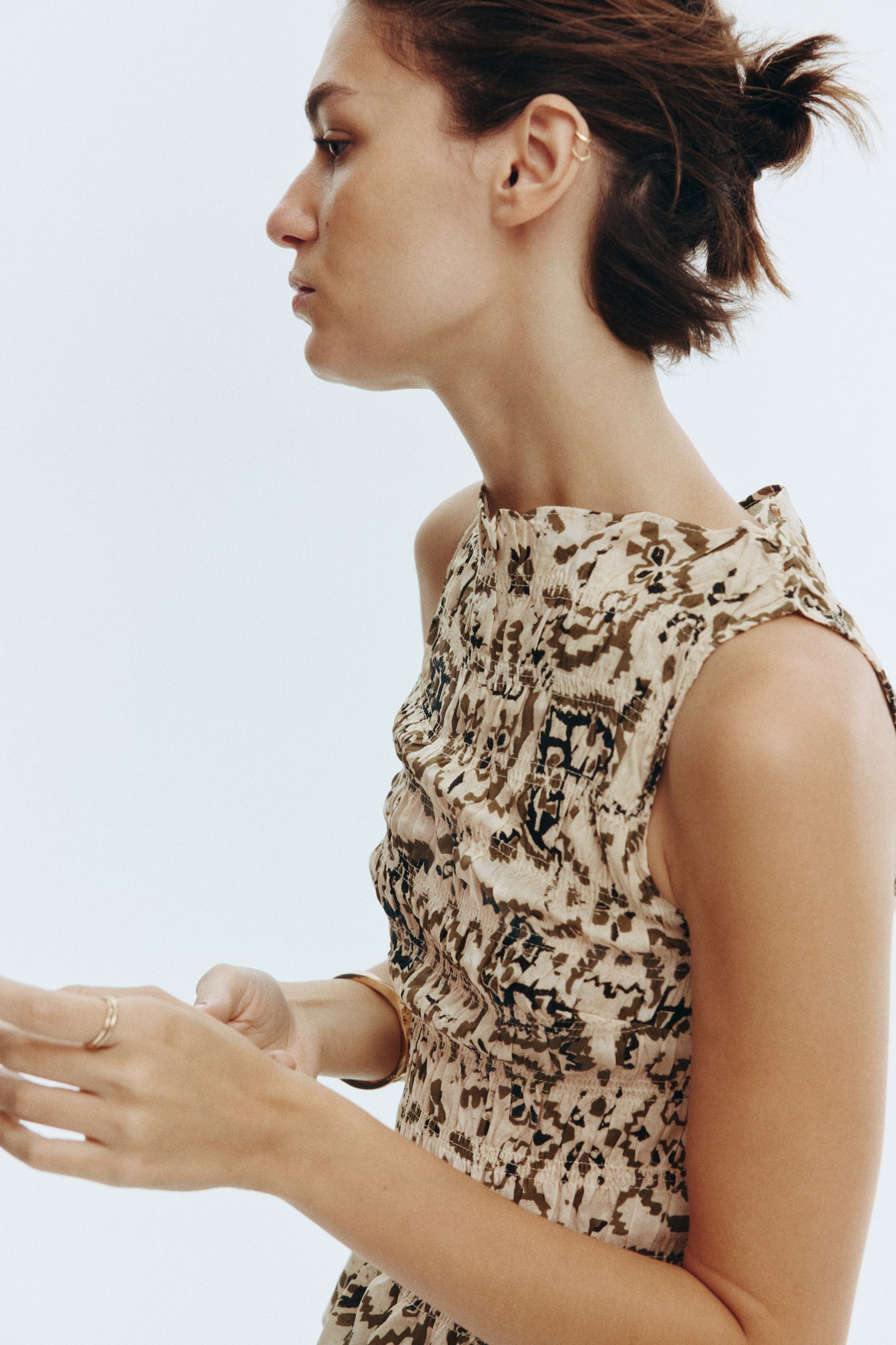 Büzgülü Kolsuz Üst - Açık bej/Desenli/Açık bej/Zebra desenli/Bordo/Şal desenli/Bej/Leopar desenli - 5