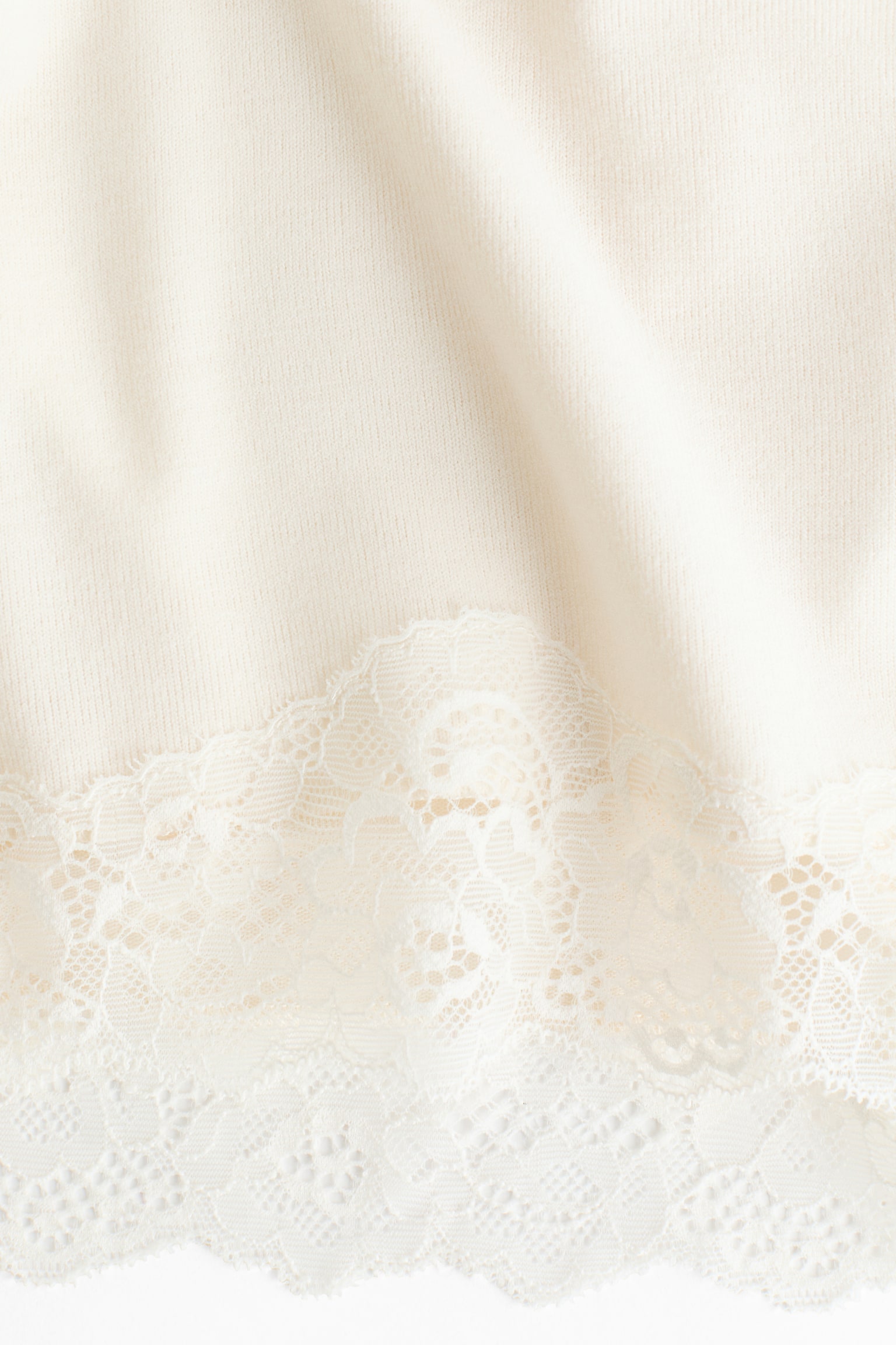 Трикотажний топ з мереживною каймою - Кремовий/Сірий меланж - 2
