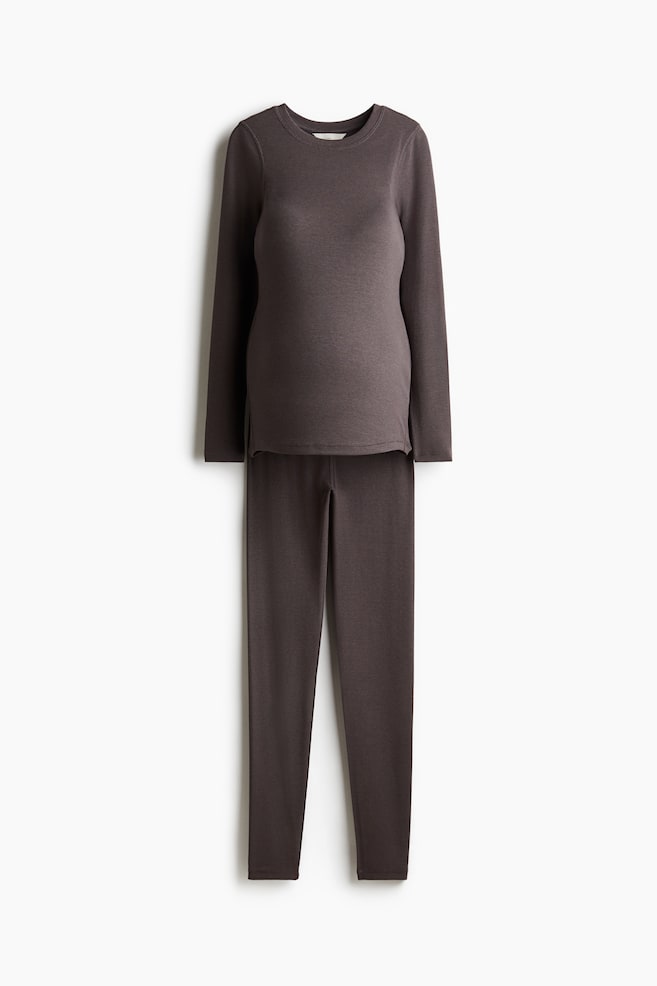 MAMA 2-piece Ribbed Set - Dark gray/Dark brown - 1