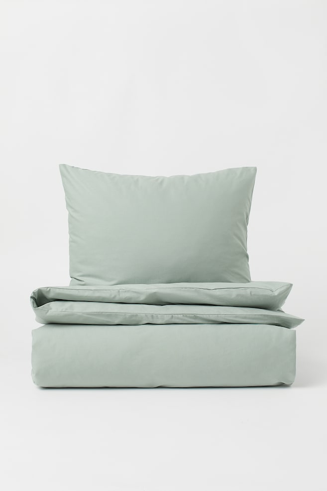 Enkelt sengesæt i bomuld - Salviegrøn/Hvid/Dueblå/Mørk beige/dc/dc/dc - 1