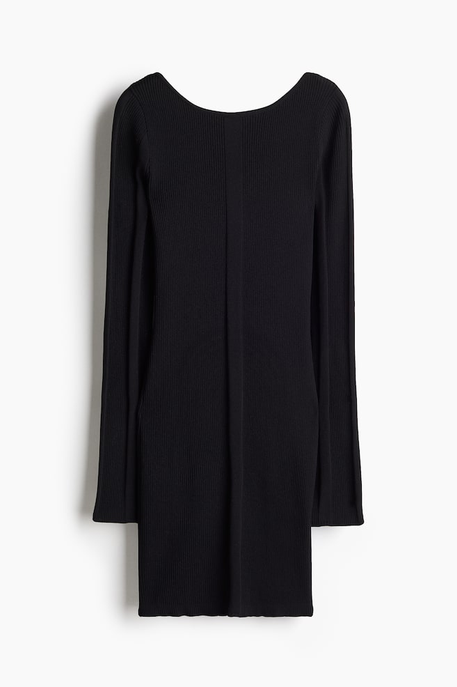 Rib-knit bodycon dress - Black/White - 1