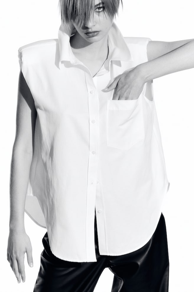 Shoulder-pad sleeveless shirt - White/Light blue - 1
