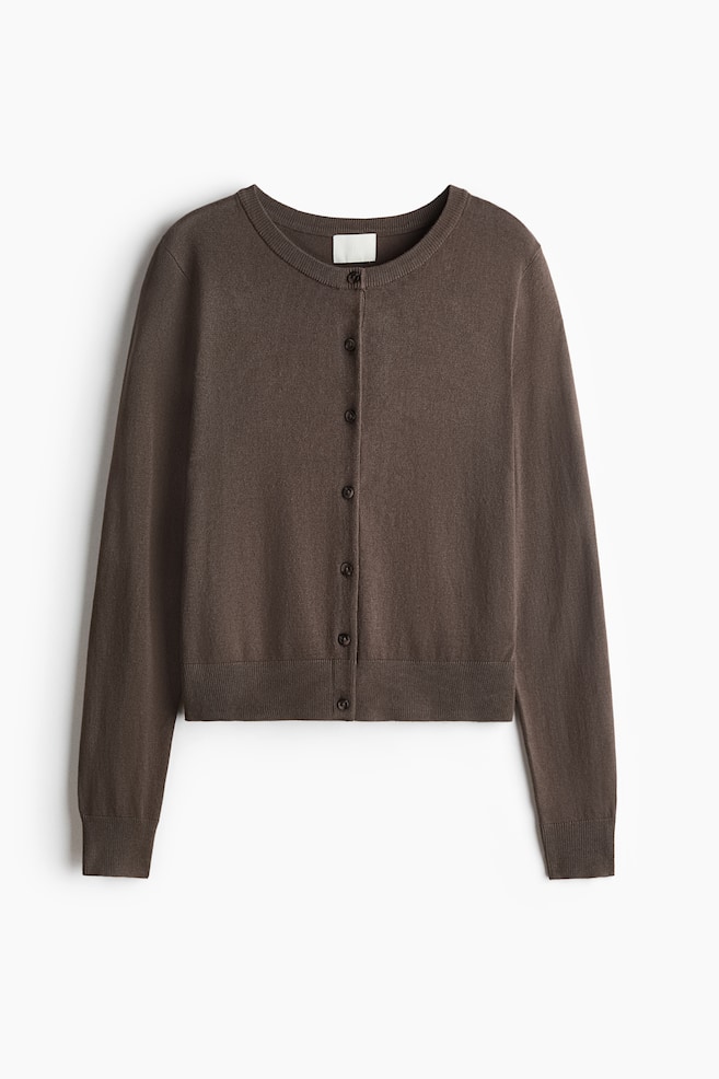Fine-Knit Cardigan - Dark taupe/Black/Gray melange/Light beige/White/black striped/Dark brown/Cream/Dark gray melange - 1