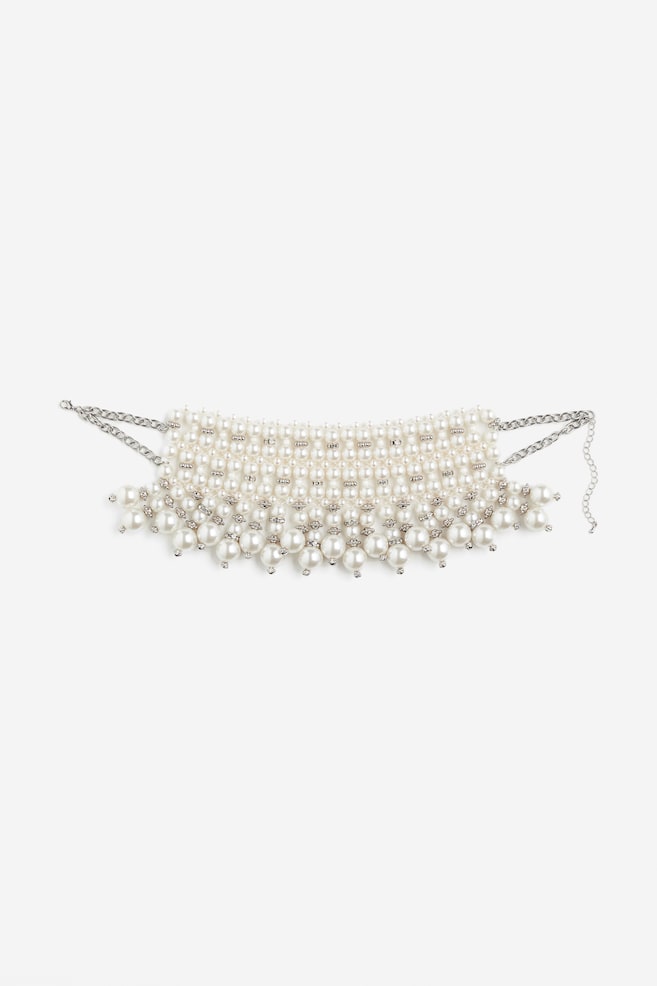 Collana decorata con perline - Bianco - 1