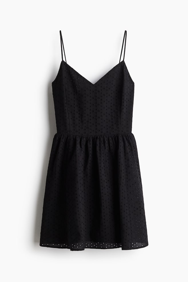 Vestido de tirantes espagueti con bordado inglés - Negro/Blanco/Rojo - 1
