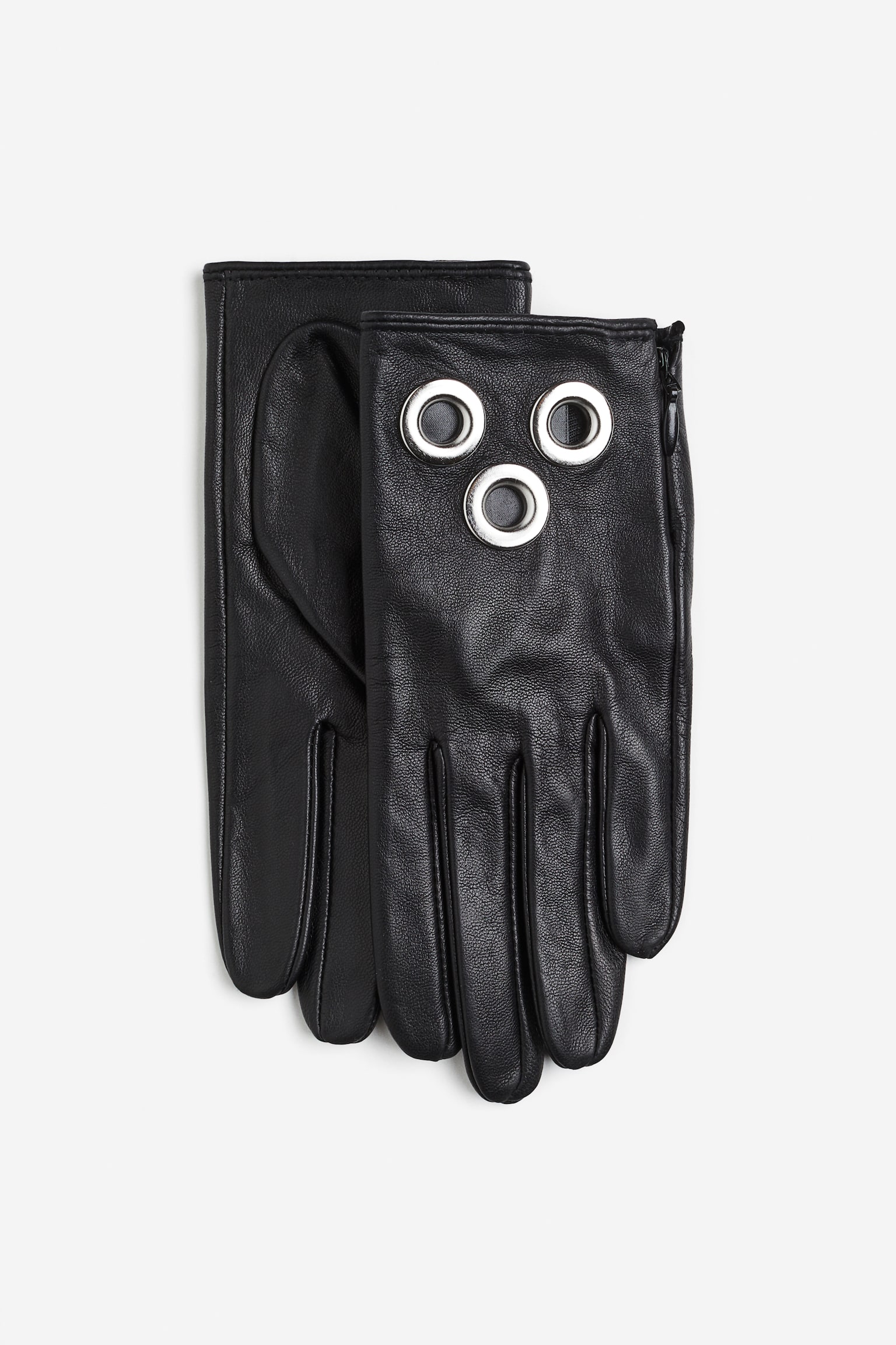 Leather gloves - Black/Beige - 2