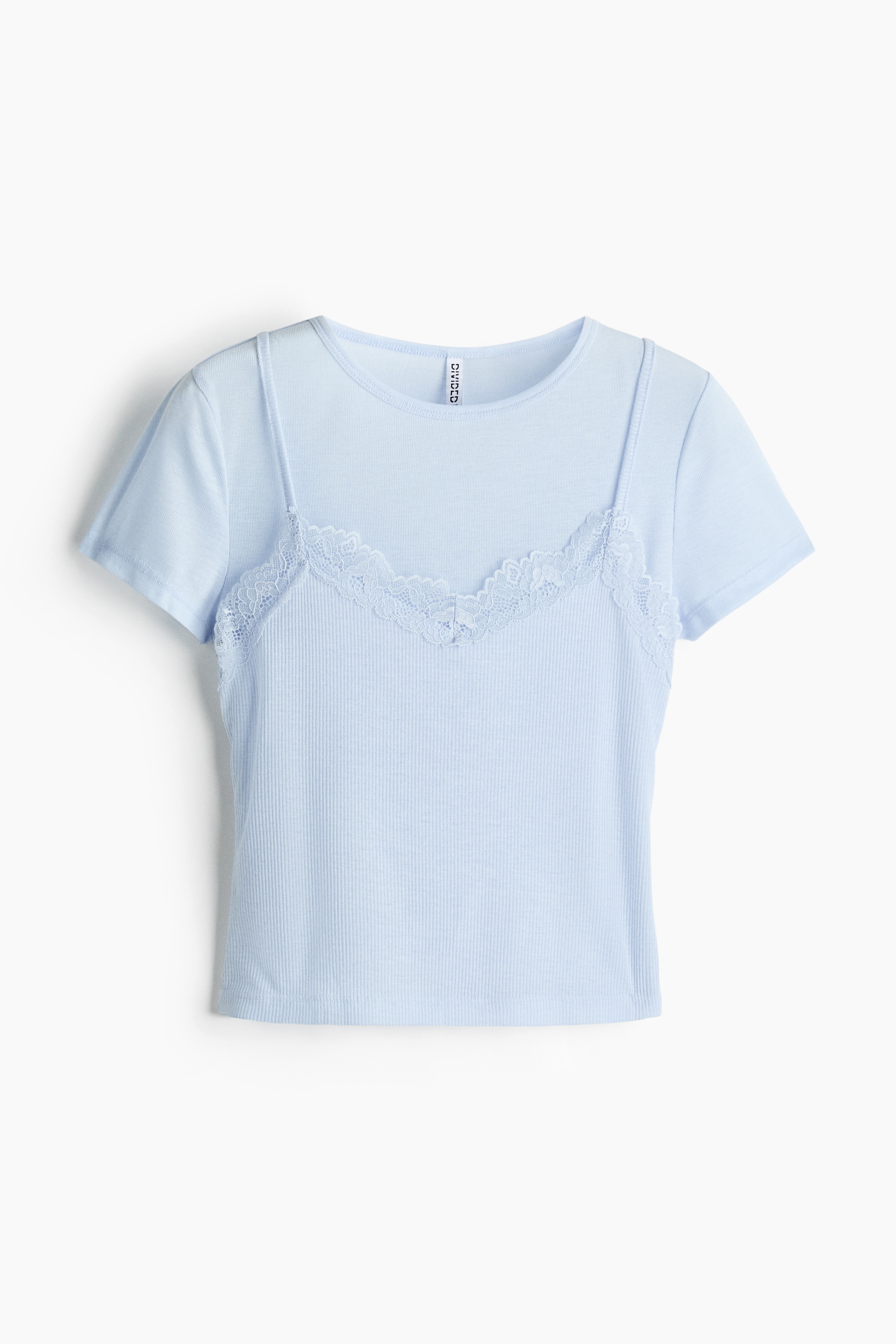 Lace-trimmed layered top - Light blue/Light mole/Cream