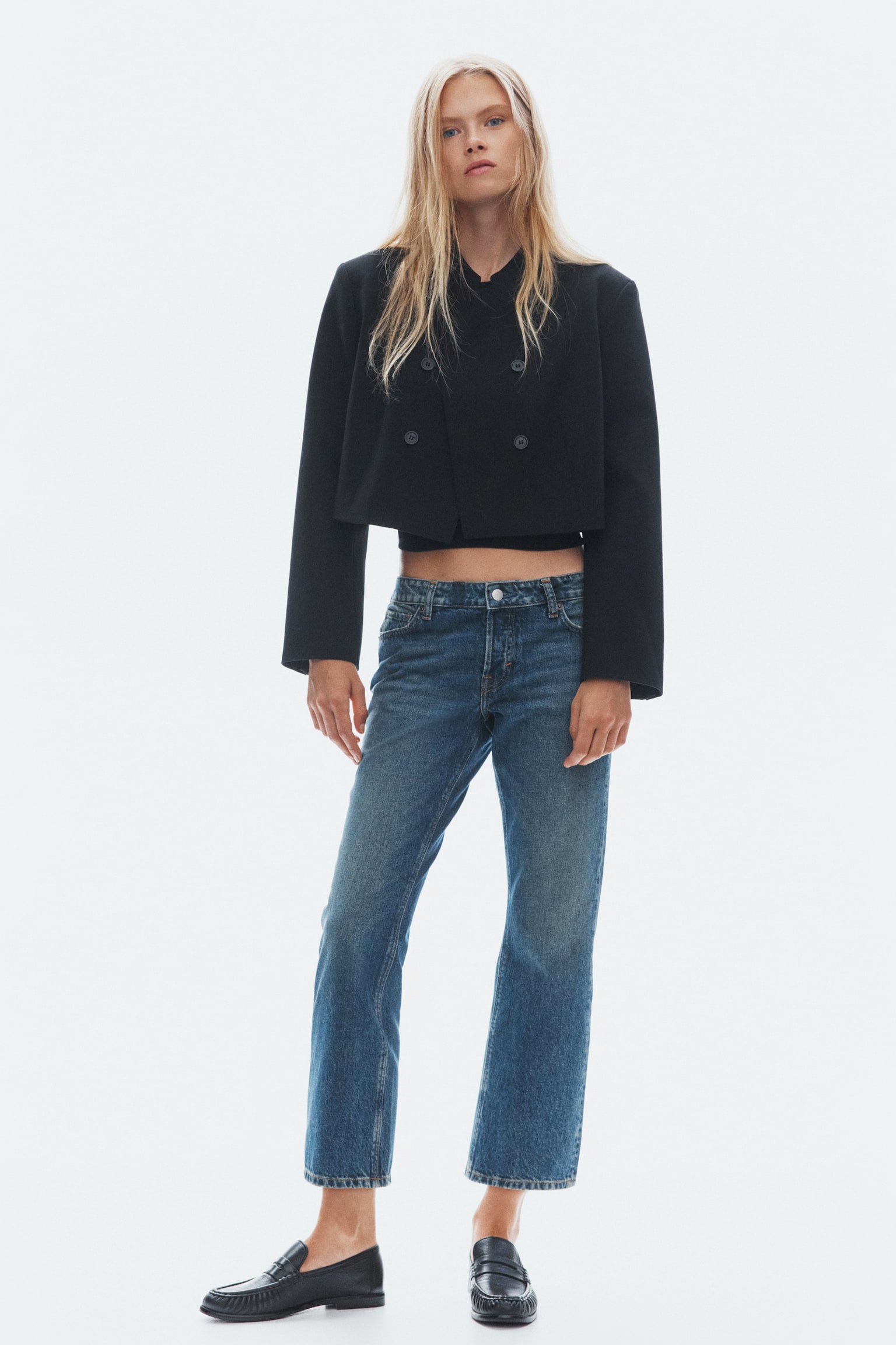 Женские джинсы H&M Bootcut Regular-Waist Cropped Jeans, цвет: Тёмный джинсовый синий — фото 4