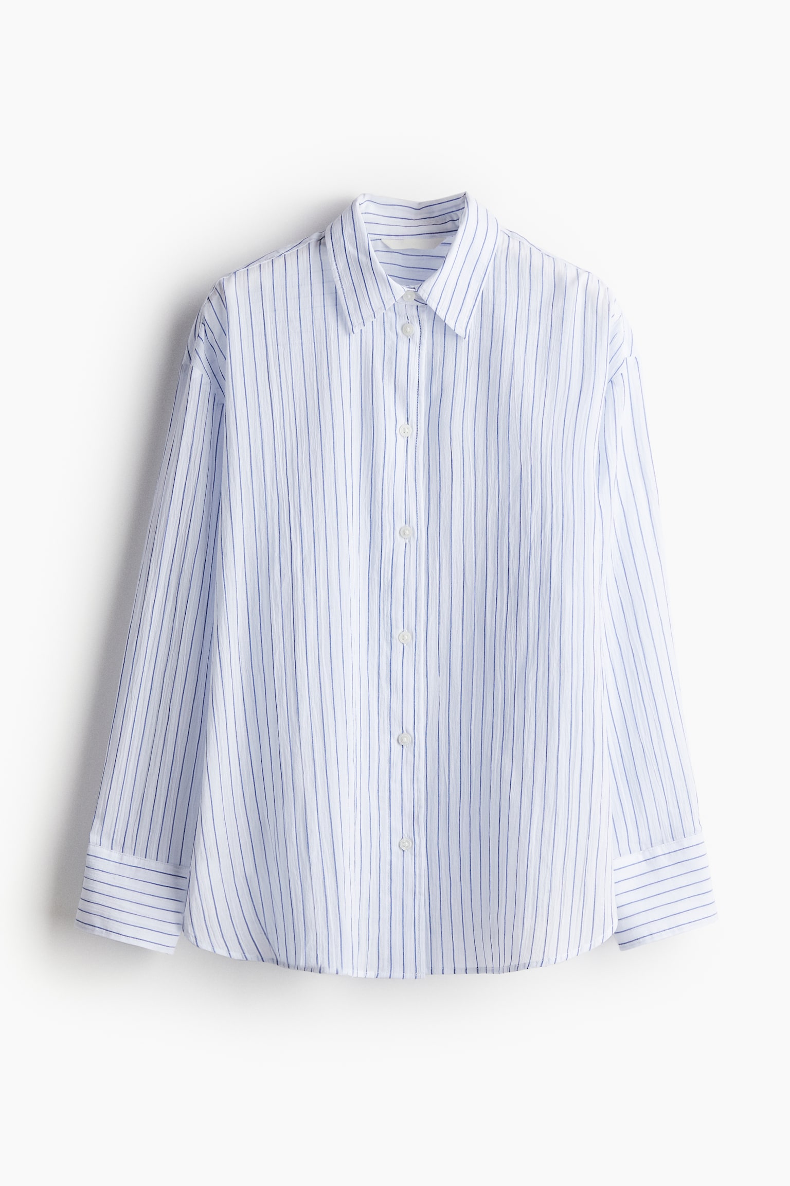 Crinkled Cotton Shirt - White/Blue stripe/White/Bright blue - 2