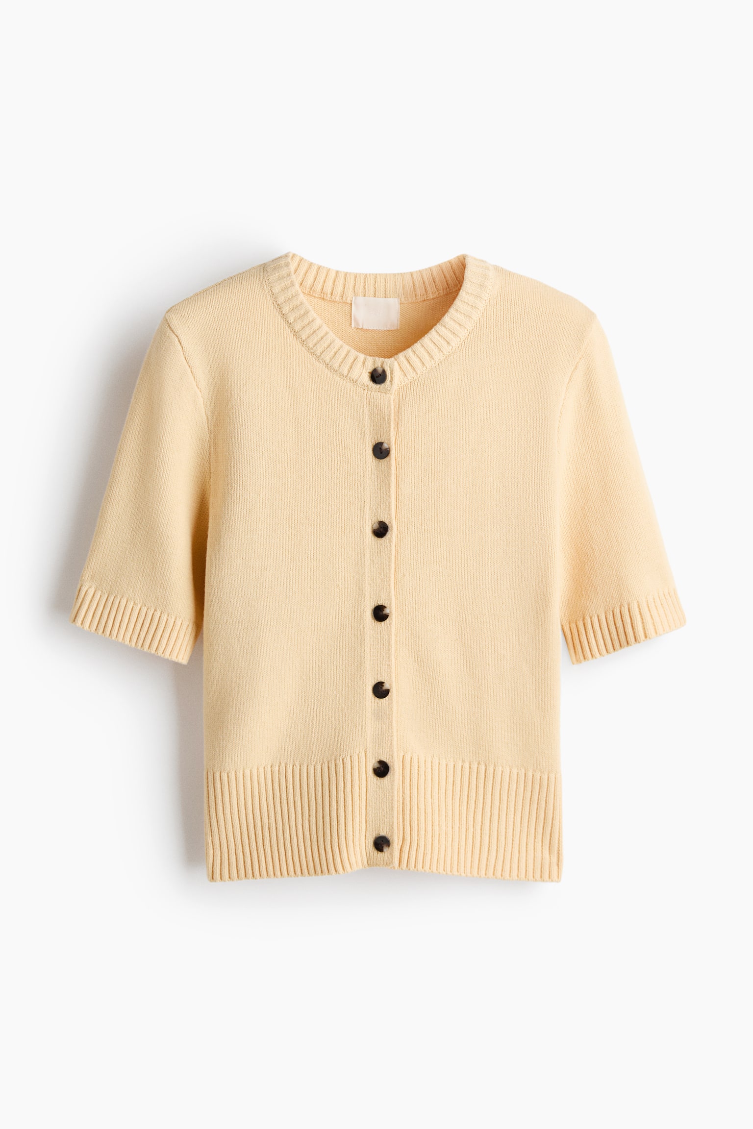 Short-sleeved cardigan - Light yellow/Dark brown/White - 2