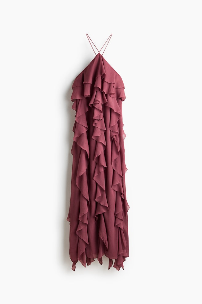 Chiffon jurk met volants - Dusty donkerroze/Abrikoos - 1