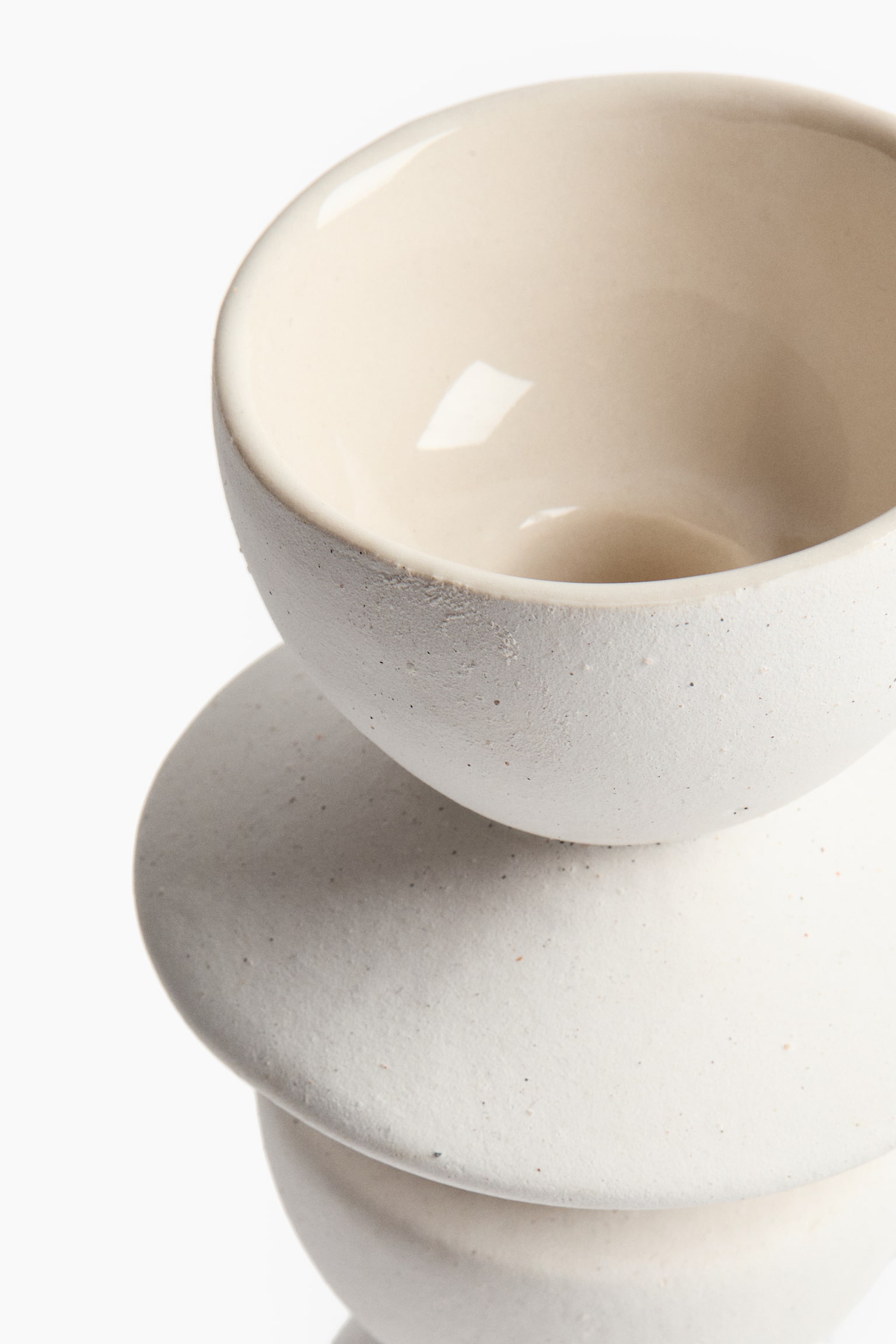 Stoneware candle holder - White/Light beige/Black - 3
