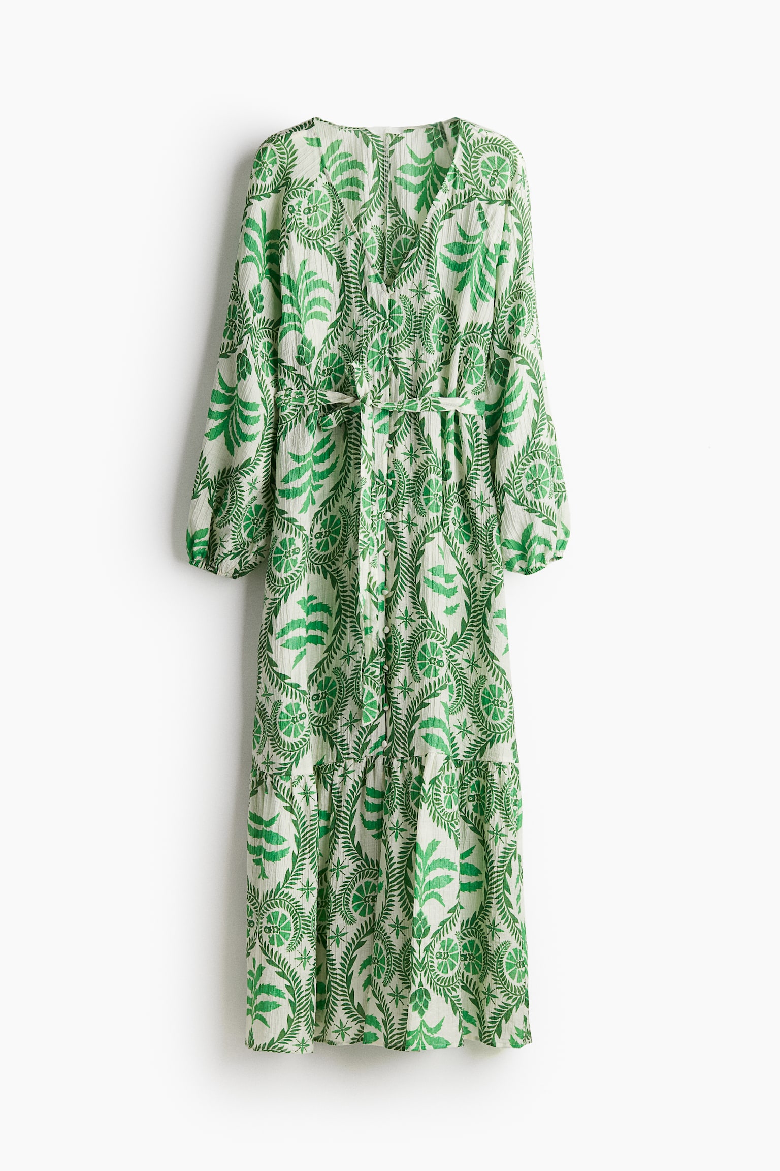 Tie-belt crêpe dress - Green/Patterned/Black/Dark grey/Floral/White/Floral/Powder pink/Floral/Green/Cream/Floral - 2