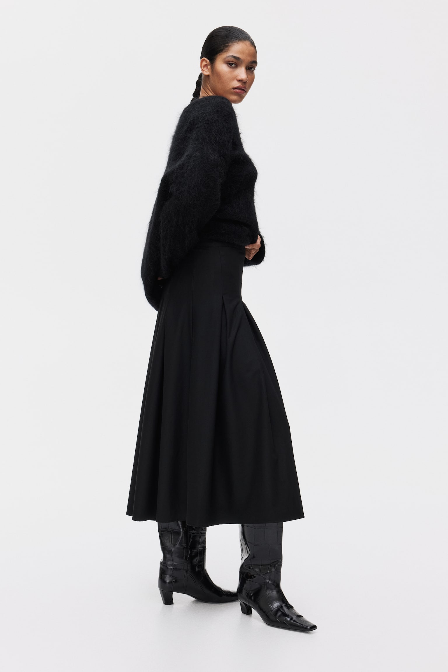 Pleated midi skirt - Black/Dark beige/Dark grey marl - 1