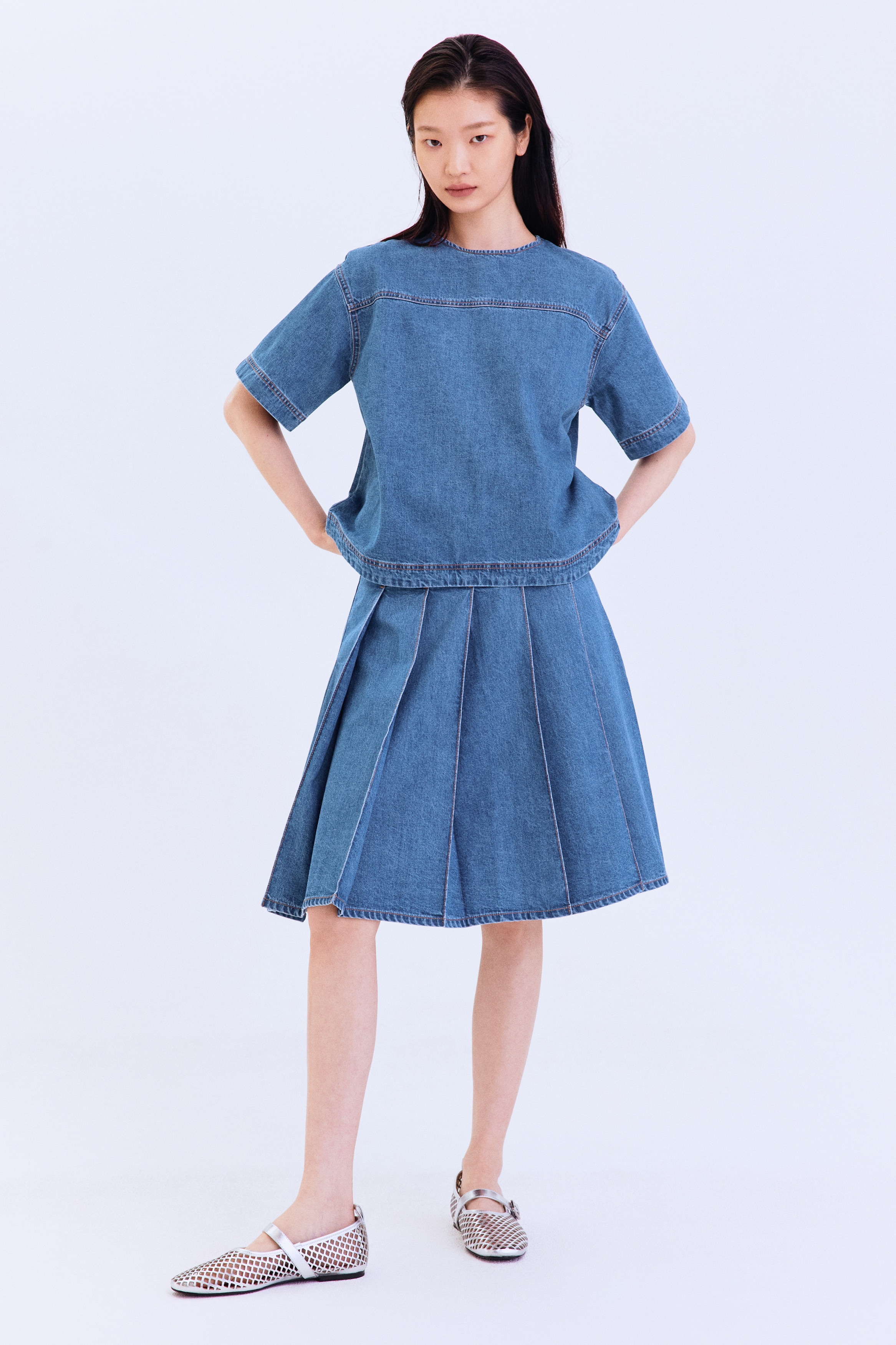 半袖デニムトップス - デニムブルー - レディース | H&M JP