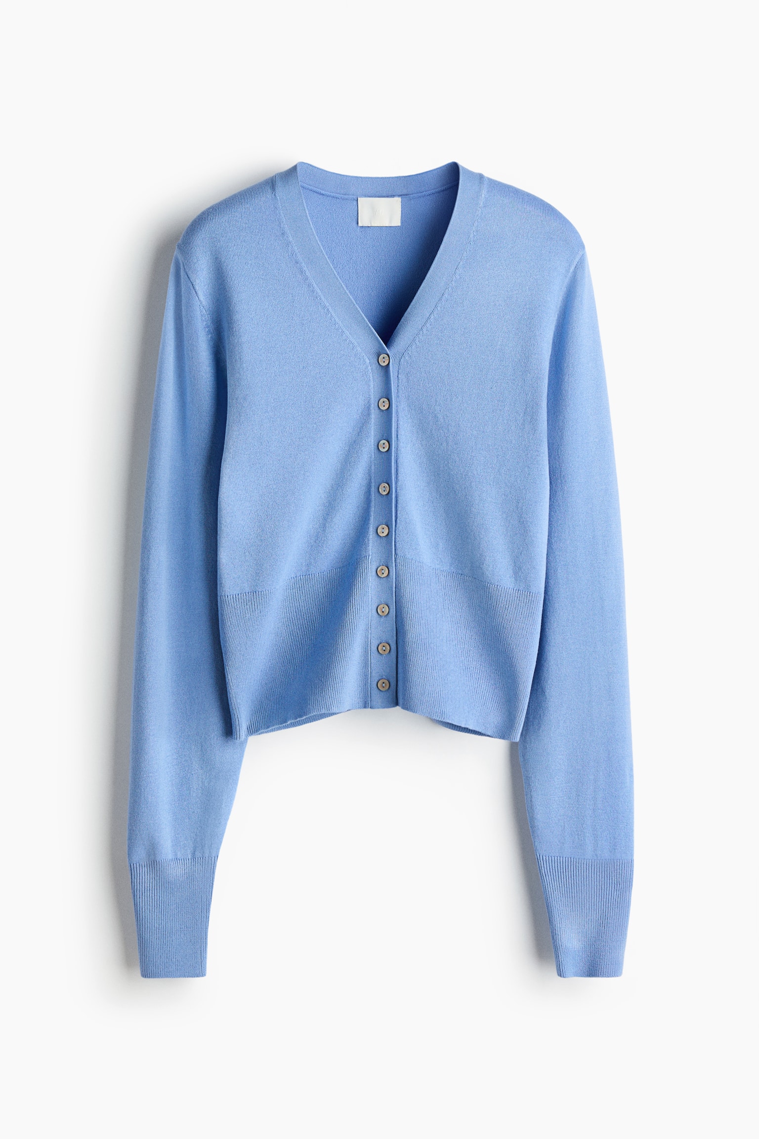 Fine-knit cardigan - Dusty blue/White/Dark brown - 2