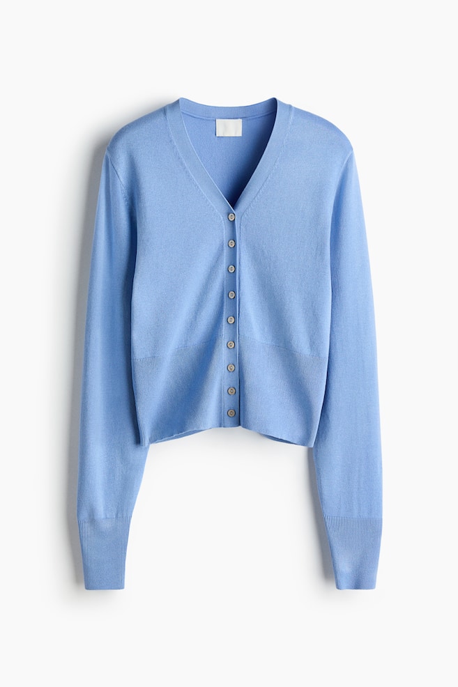 Cardigan in maglia fine - Blu polvere/Bianco/Marrone scuro - 1