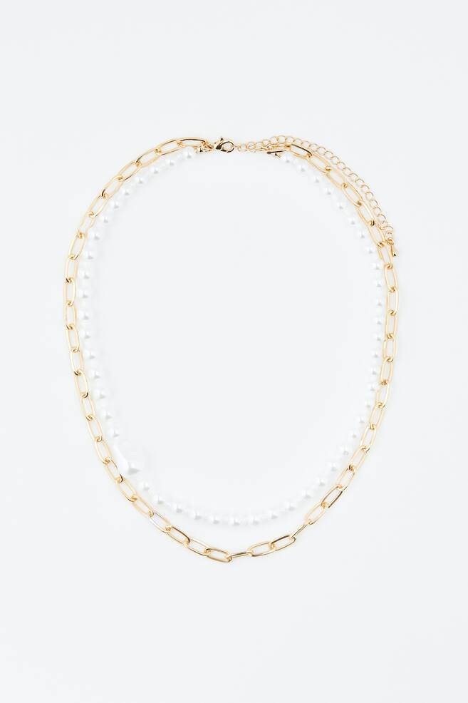 Two-strand necklace - Gold-coloured/White - 2