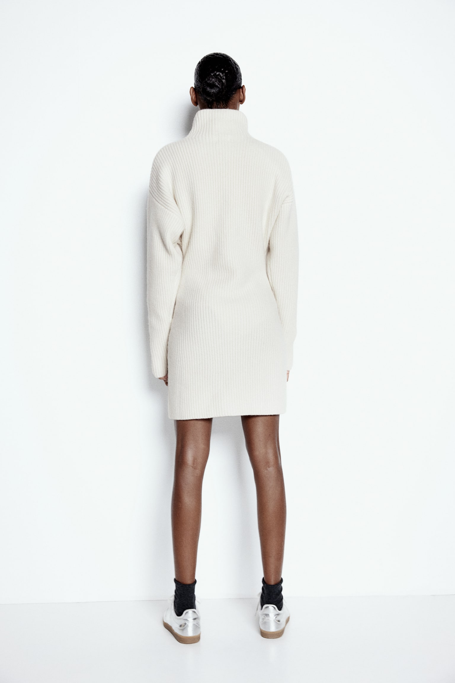 Cashmere-blend turtleneck dress - Cream/Grey marl - 5