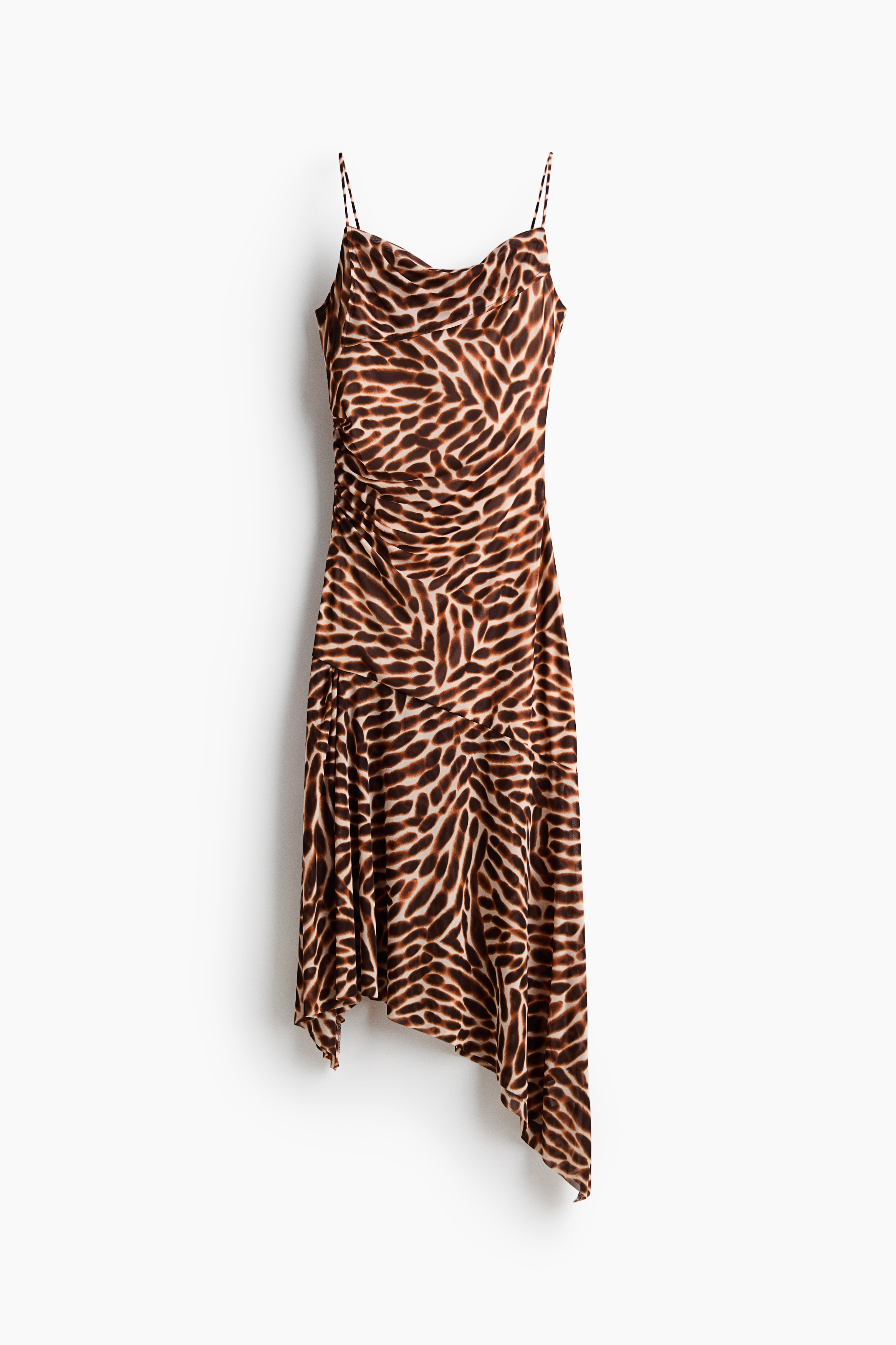 Vestido de tirantes con diseño asimétrico - Beige/Estampado/Marrón oscuro