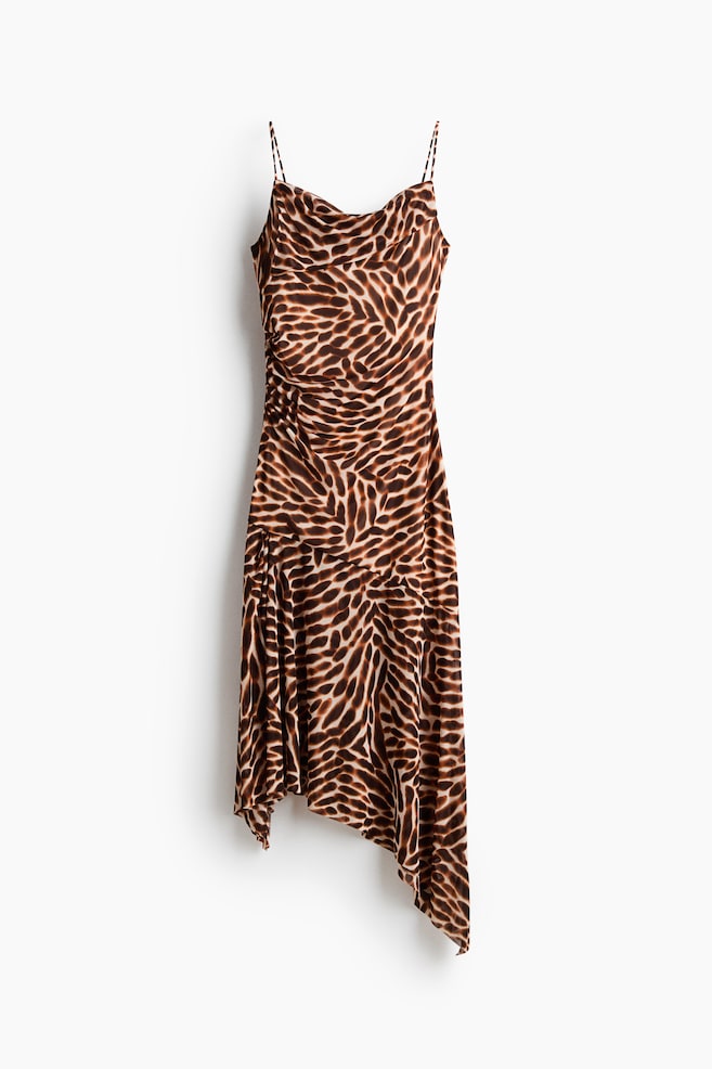 Asymmetric Strappy Dress - Beige/patterned/Dark brown - 1