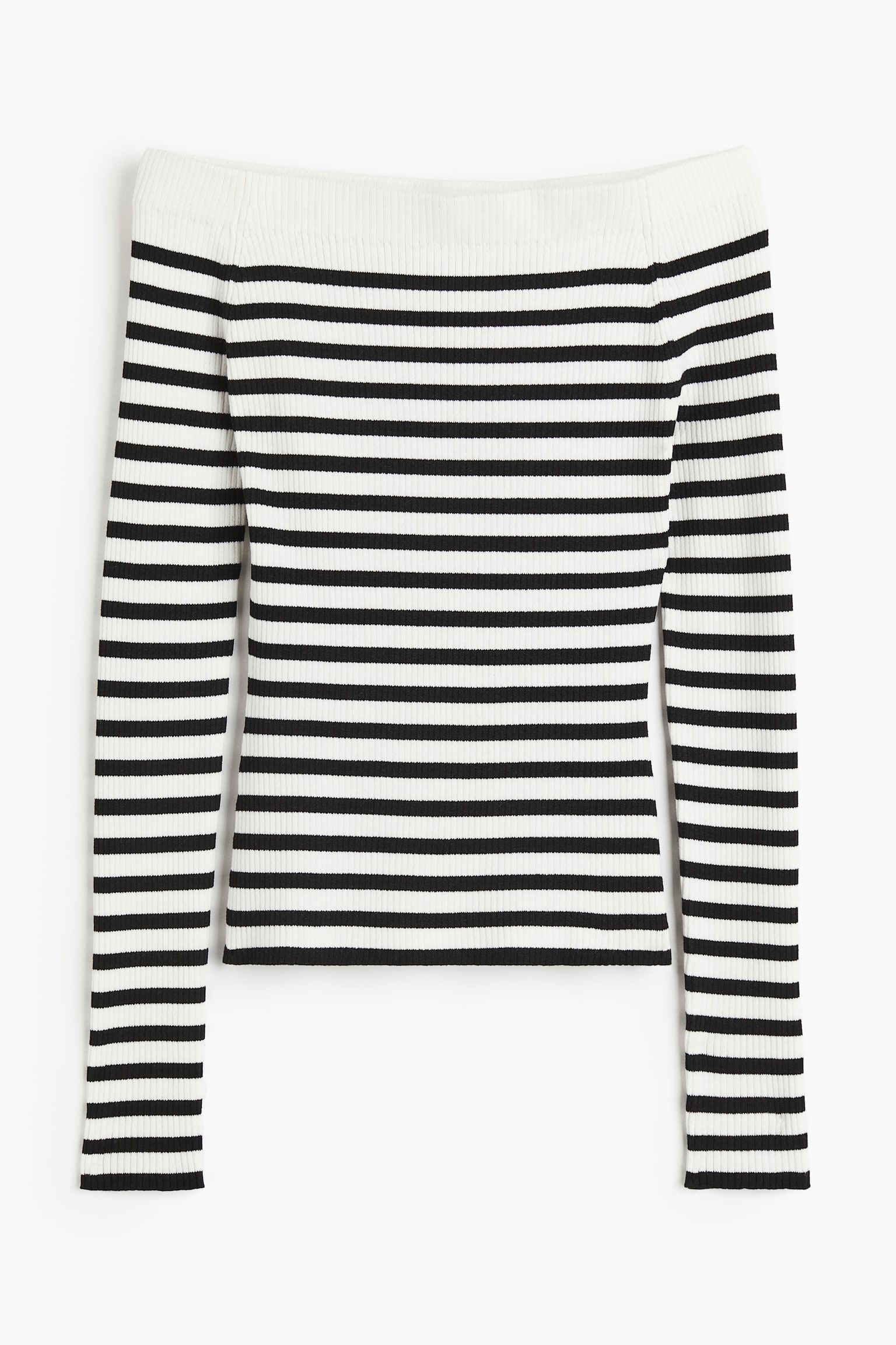 Off The Shoulder Rib Knit Top - White/Black stripe - 2