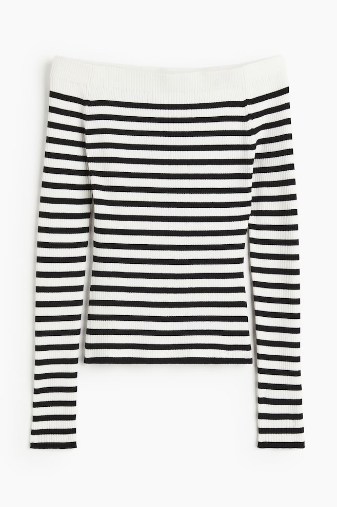 Rib-knit off-the-shoulder top - White/Black striped - 2
