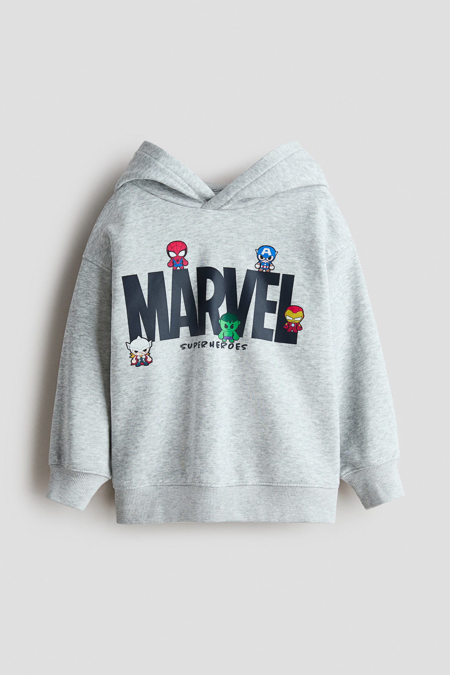 Суитшърт с качулка и принтирани мотиви - Светлосив меланж/Marvel Comics/Син/Таралежът Соник/Зелен/Among Us/Светлосин/Блуи/Зелен/Minecraft/Светлобежов/Пес патрул/Бежов/Междузвездни войни