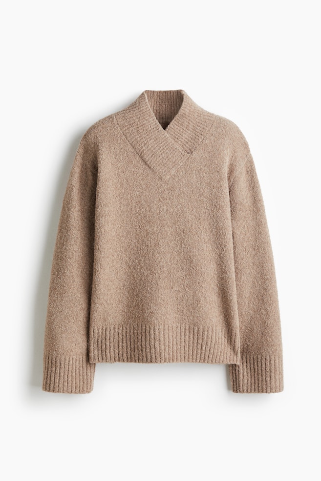 Pullover in misto lana con scollo a V - Beige mélange/Crema - 1