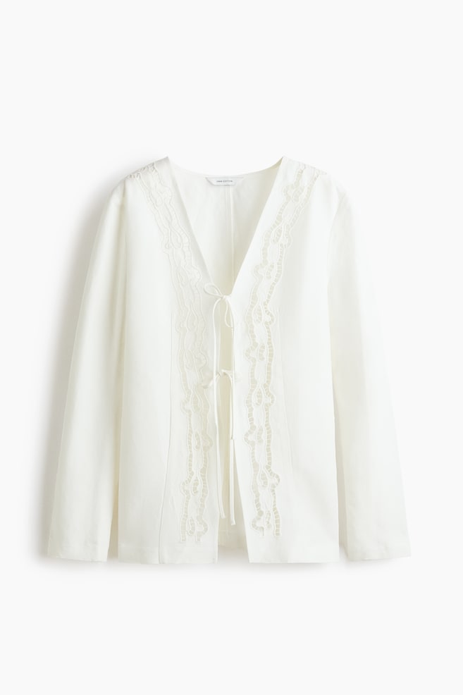 Tie-Front Linen-Blend Jacket - White - 1
